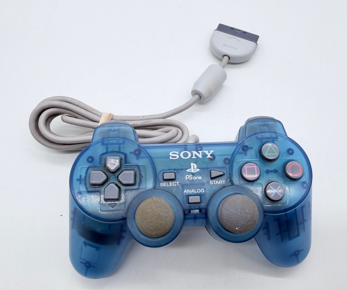PS One PS1 Playstation 1 Dualshock Controller Clear Ocean Blue SCPH-110- WORKS