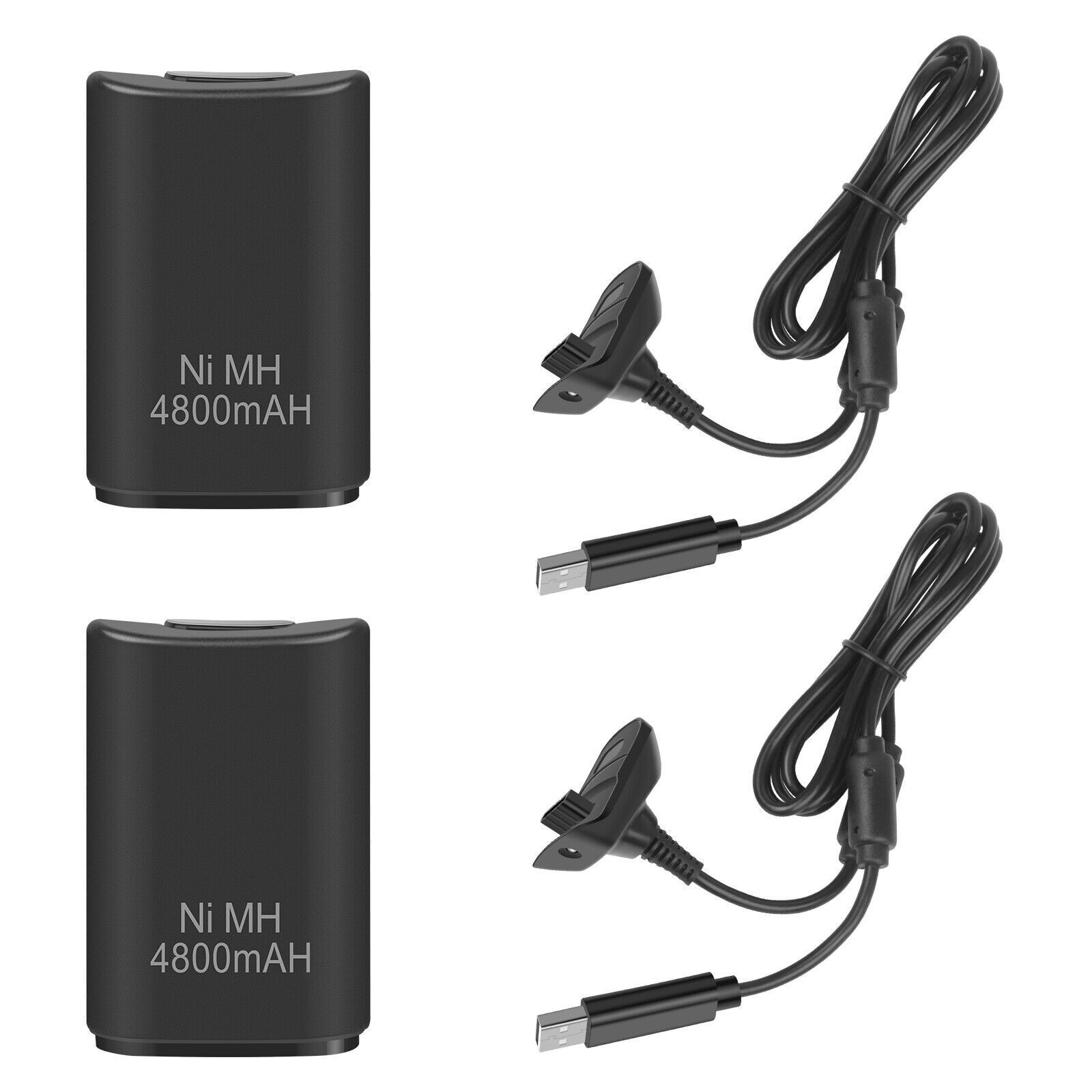 2 Battery Pack For Microsoft Xbox 360 Wireless Controller + USB Charging Cable