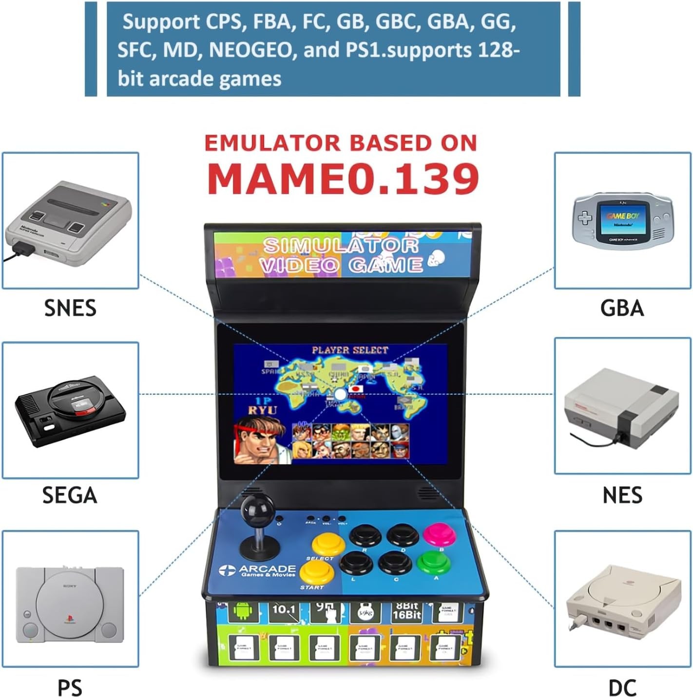 10″ Retro Tabletop Arcade Machine, Features TV Output, An Ideal Gift for Kids
