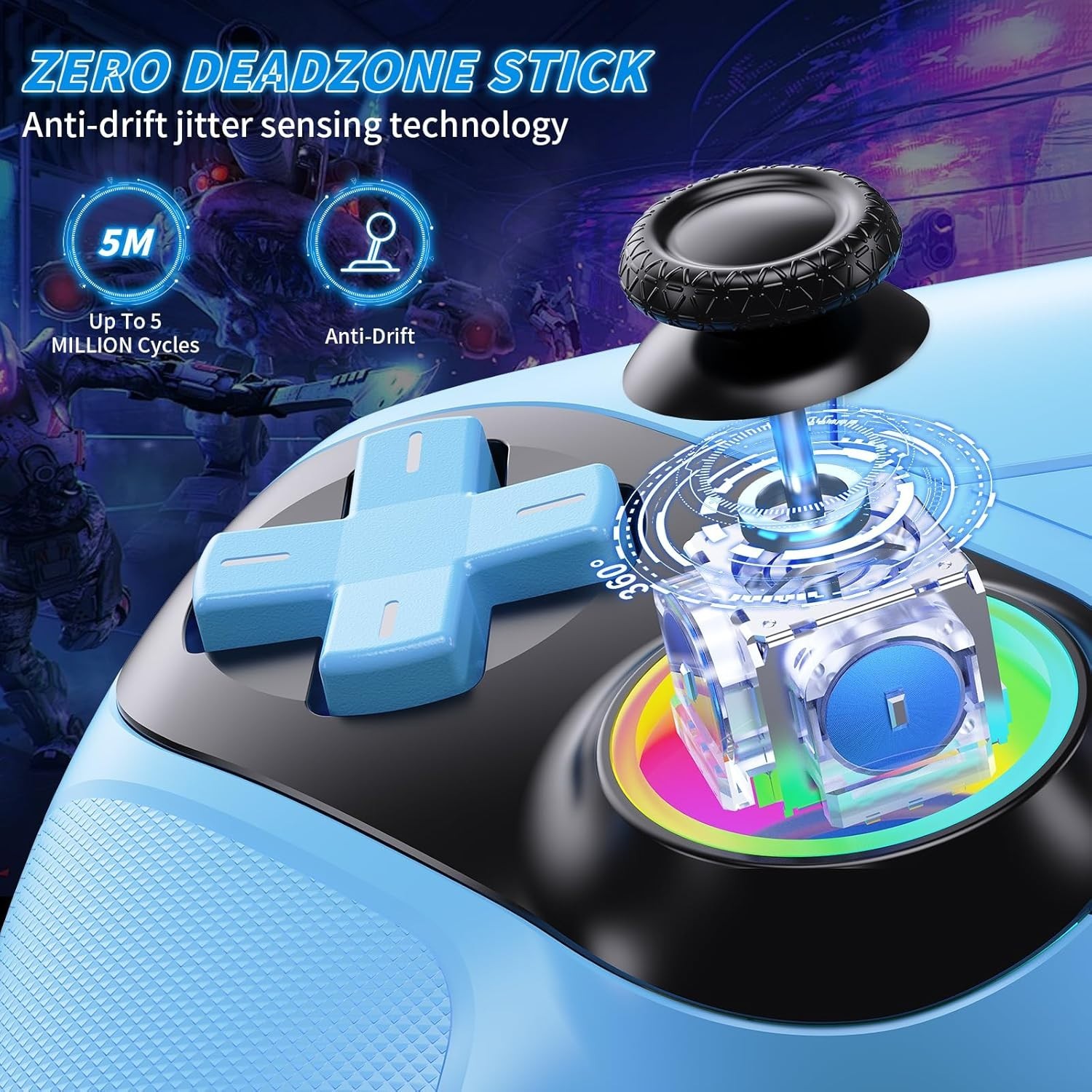 Bluetooth RGB Wireless Controller for PS5/PC – Blue
