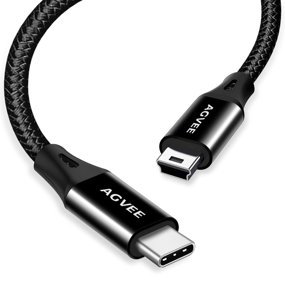AGVEE 2 Pack 1ft USB-C to Mini USB Cable, Braided Durable 1ft+1ft, Black