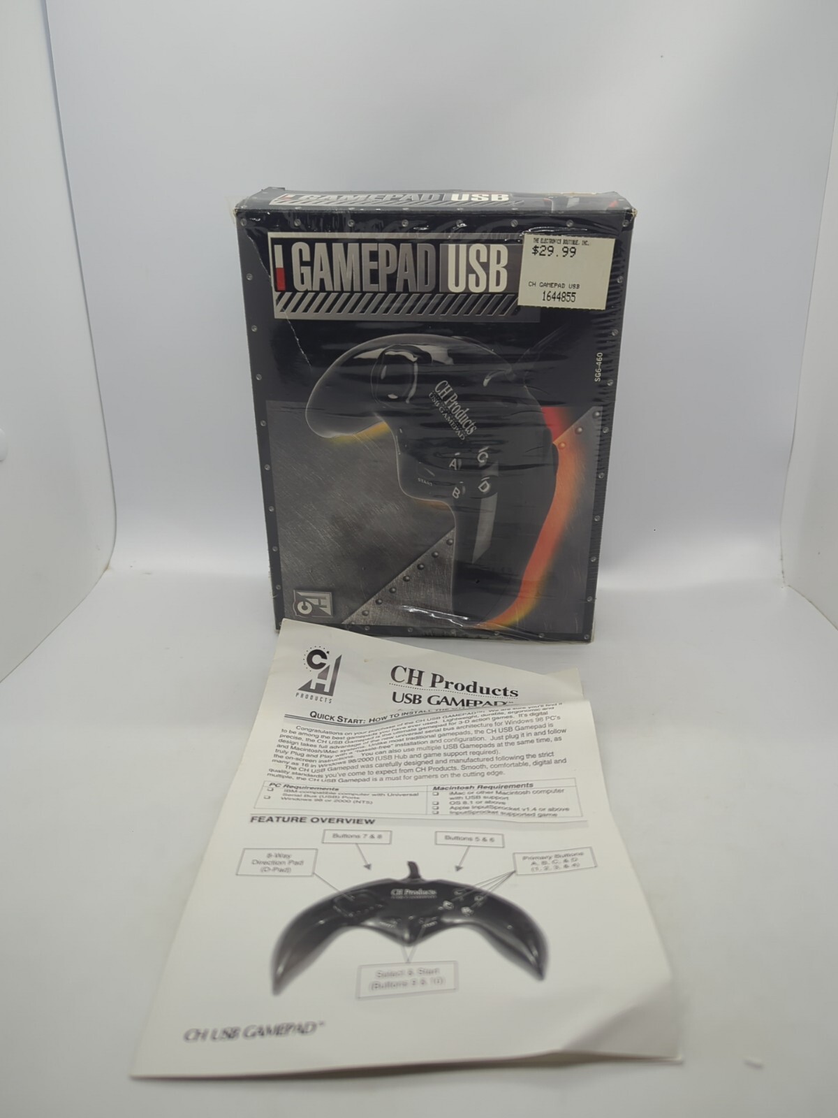 CH Products Black USB Wired 10 Button Gamepad PC Controller BOX & MANUAL ONLY