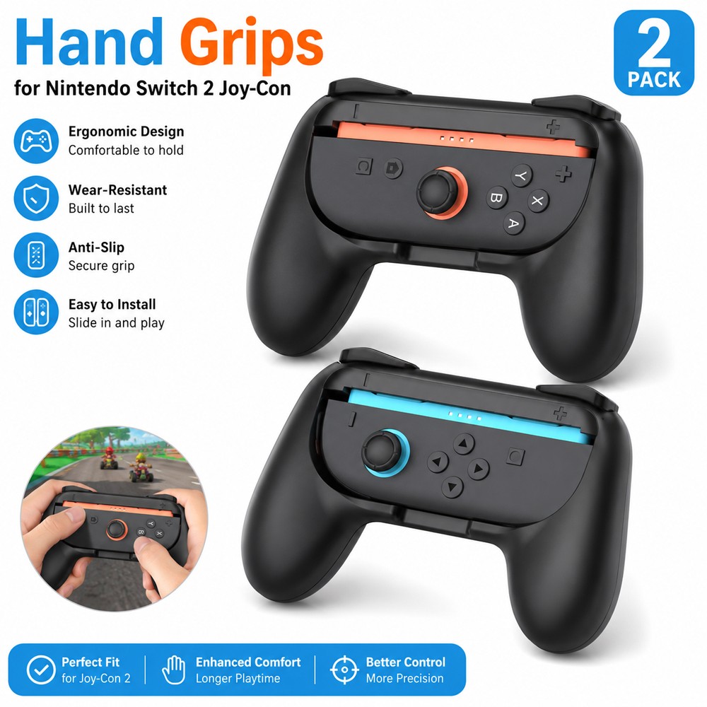 2PCS Hand Grips for Switch 2 Joy-Con Ergonomic Anti-Slip Controller Holder Kits