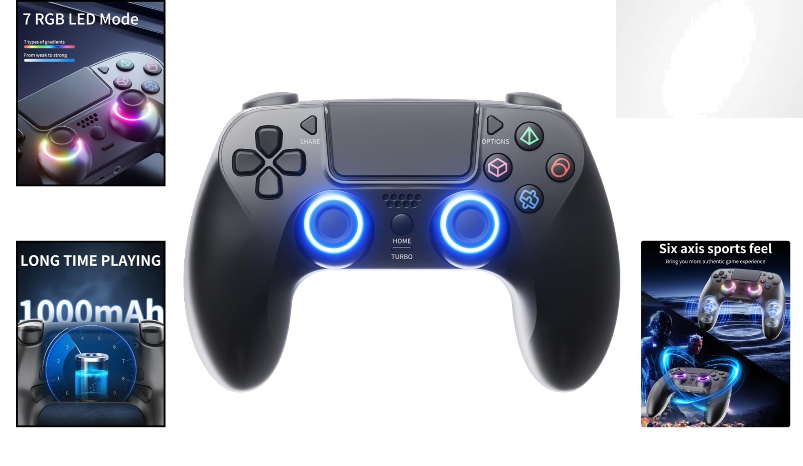 Versatile Wireless Gamepad for PS5/PC with RGB Mode & Motion Sensing – Black