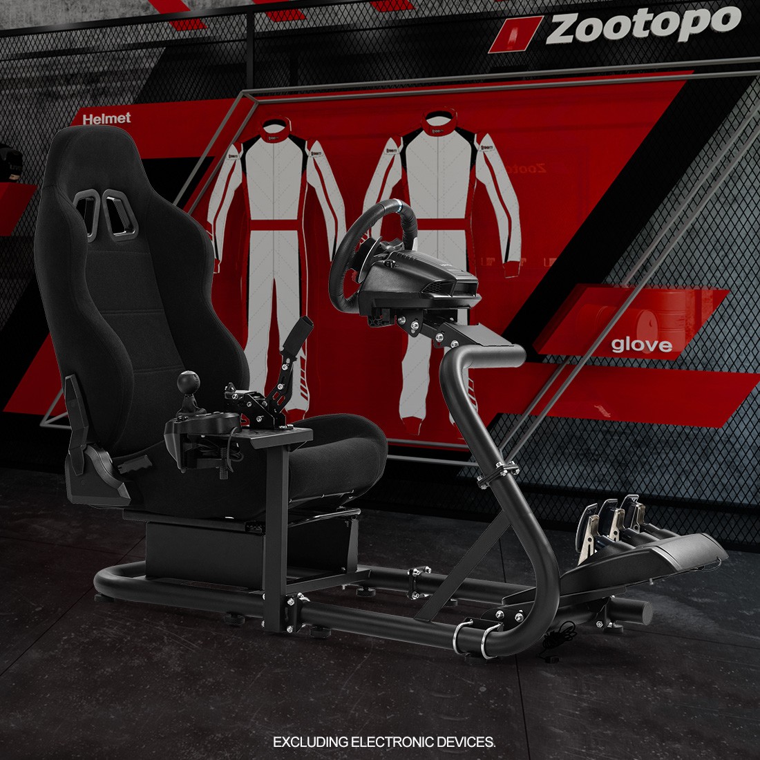 Zootopo Semi Open Racing Sim Cockpit With Black Seat Fits Logitech Thrustmaster
