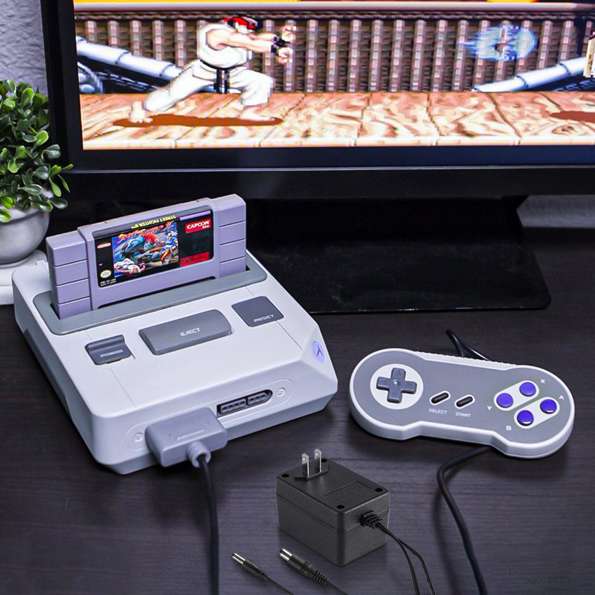 AV RCA Audio+AC Cable Power Supply Adapter Cord Set For Super Nintendo SNES Game