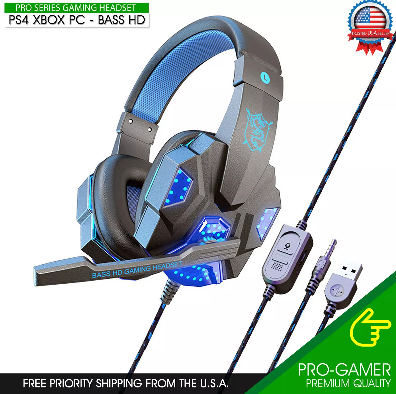 3.5mm Gaming Headset Mic for PS4 PS5 PC Xbox One Mic Stereo Bass Surround Sound