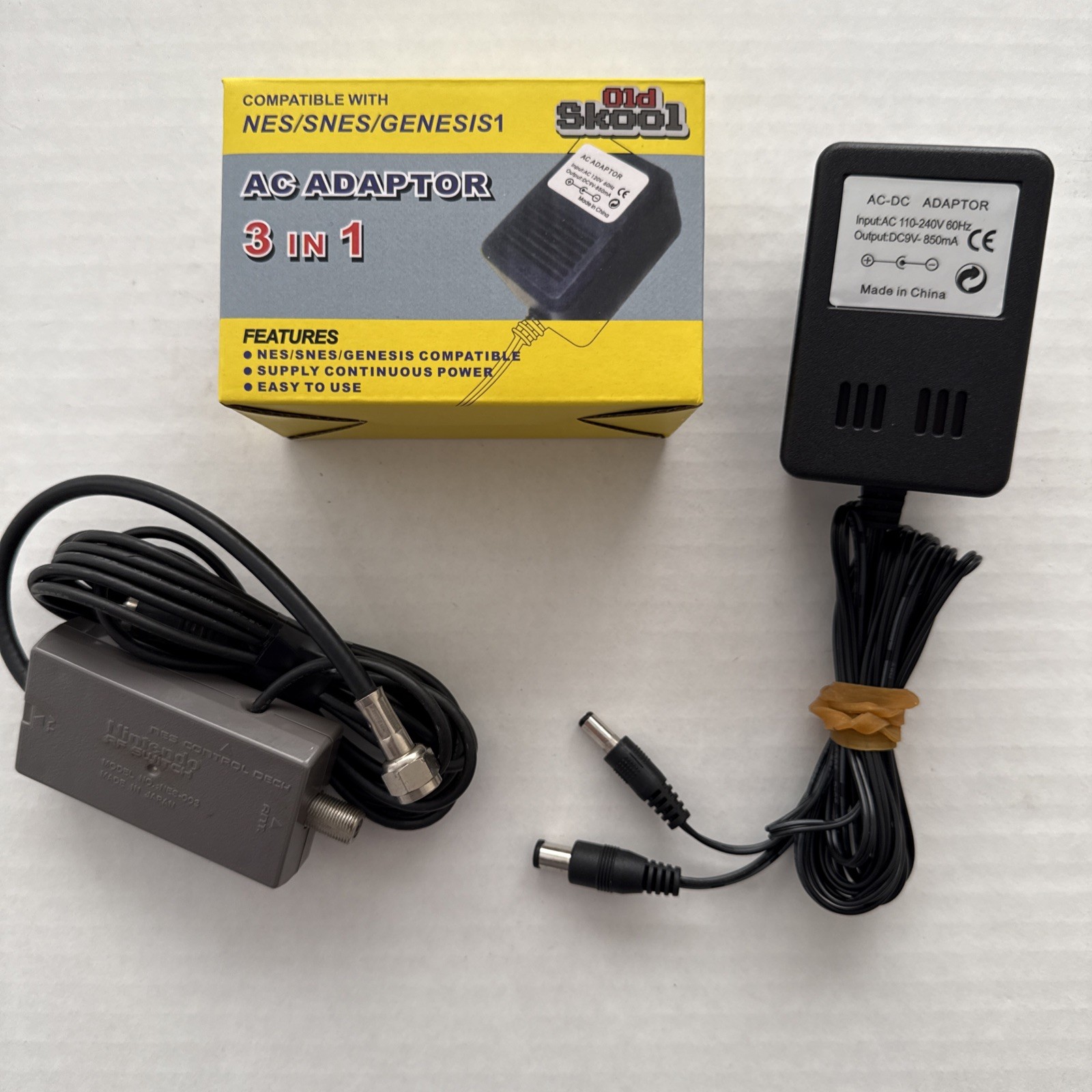 Nintendo SNES NES-003 RF Switch + AC Adapter Connect Cables for Nintendo Console