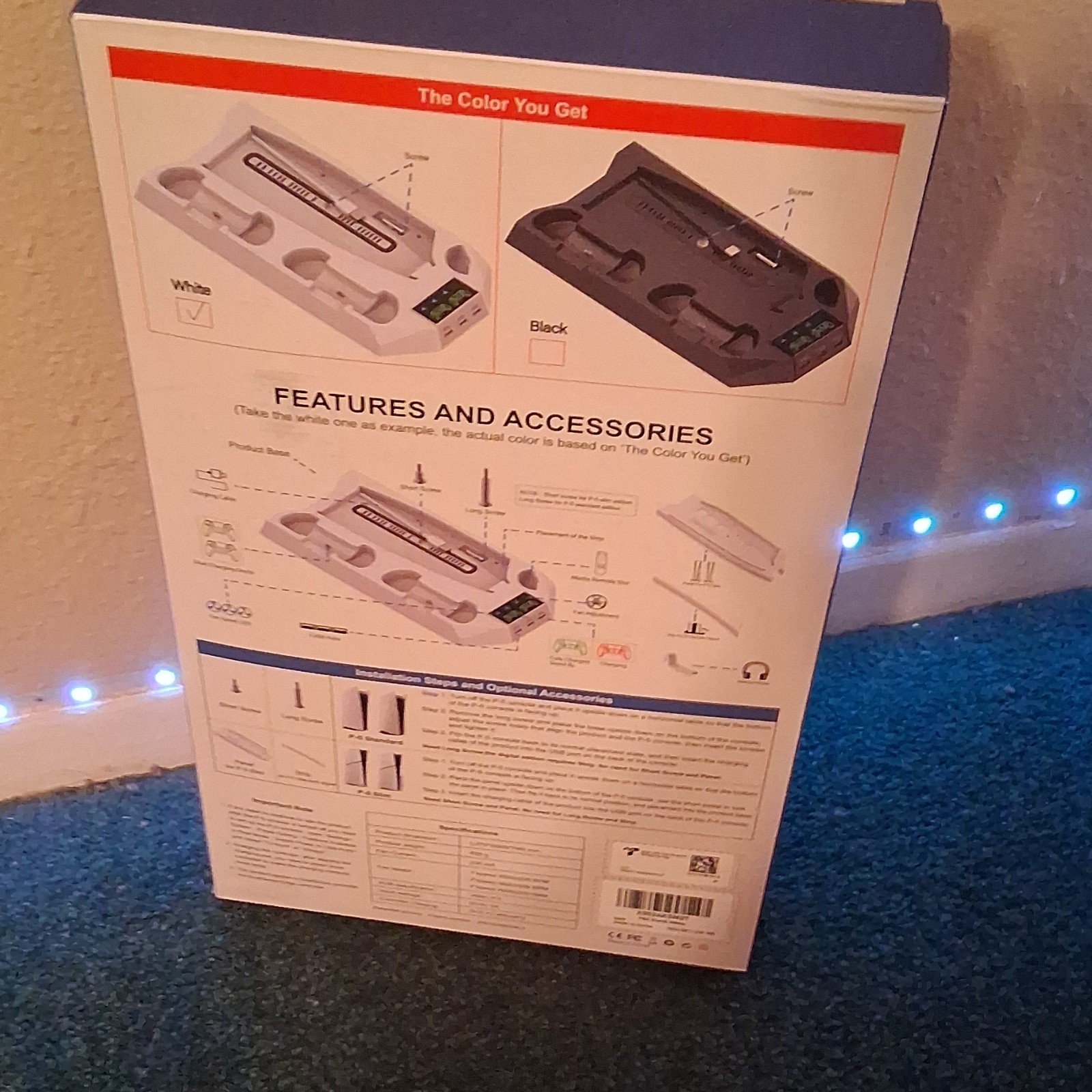 White External Stand for PS5 with Charging Port, Cooling Fan, Controller Holder