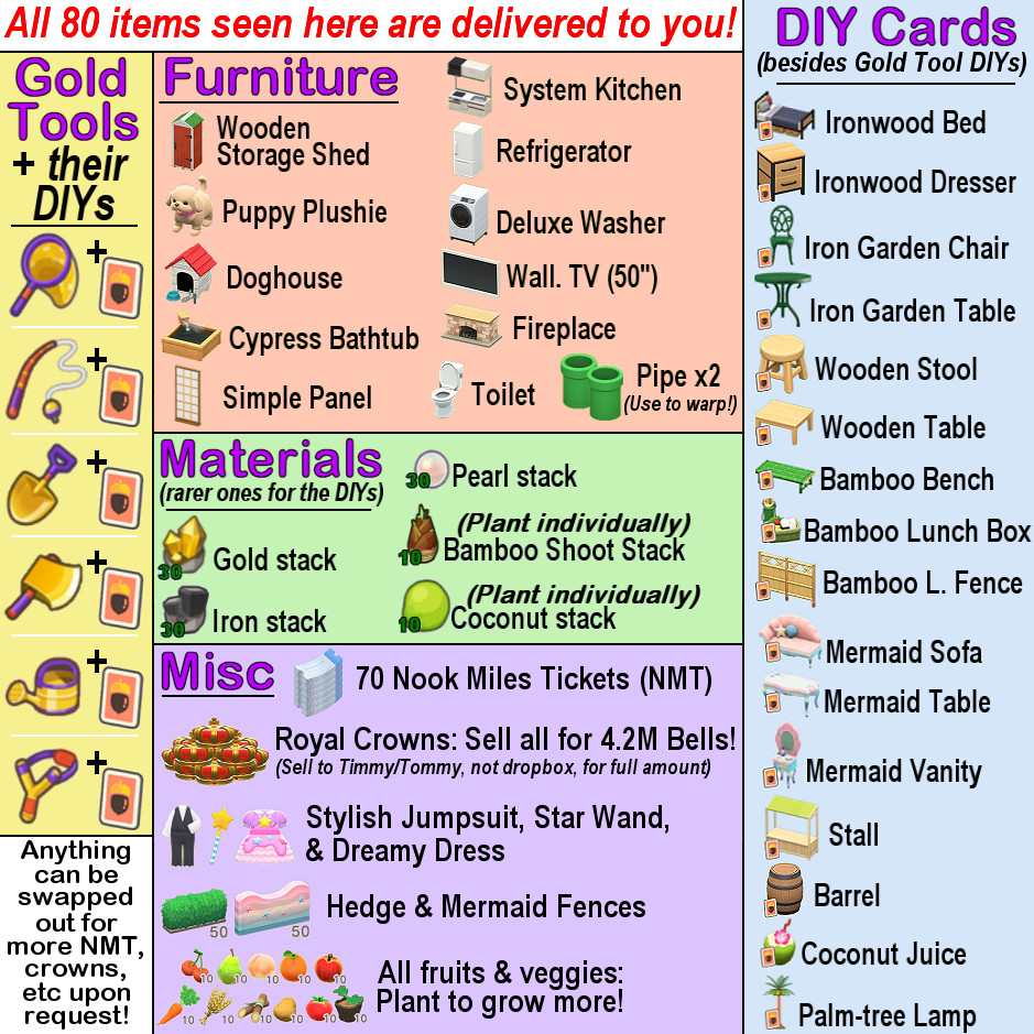 GOLD TOOLS, DIYs, Bells, + more island essentials! Animal Crossing:New Horizons