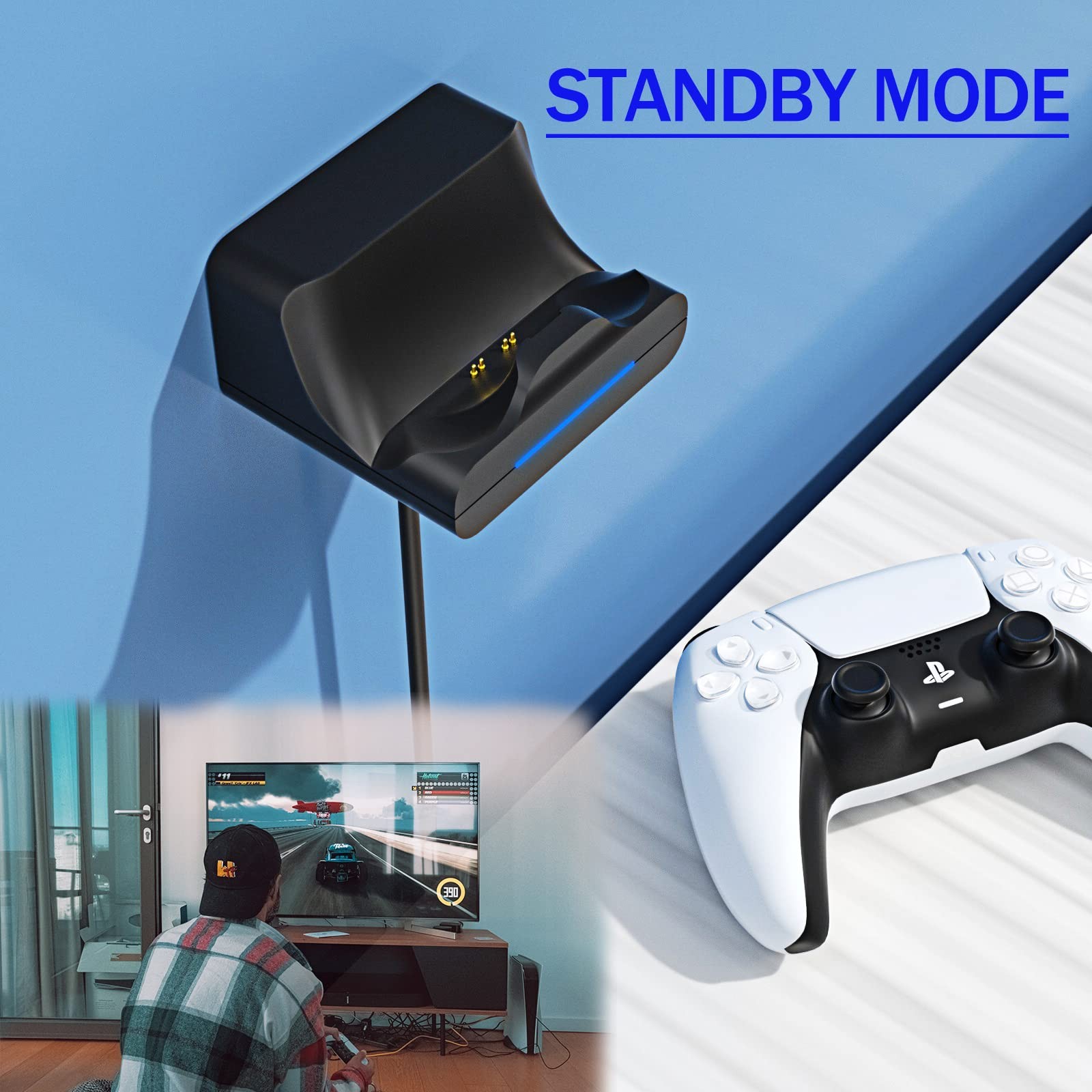 REEYEAR PS5 Controller Wall Mount Charger Dock with 3.3Ft 1 Pack, 1 Pack