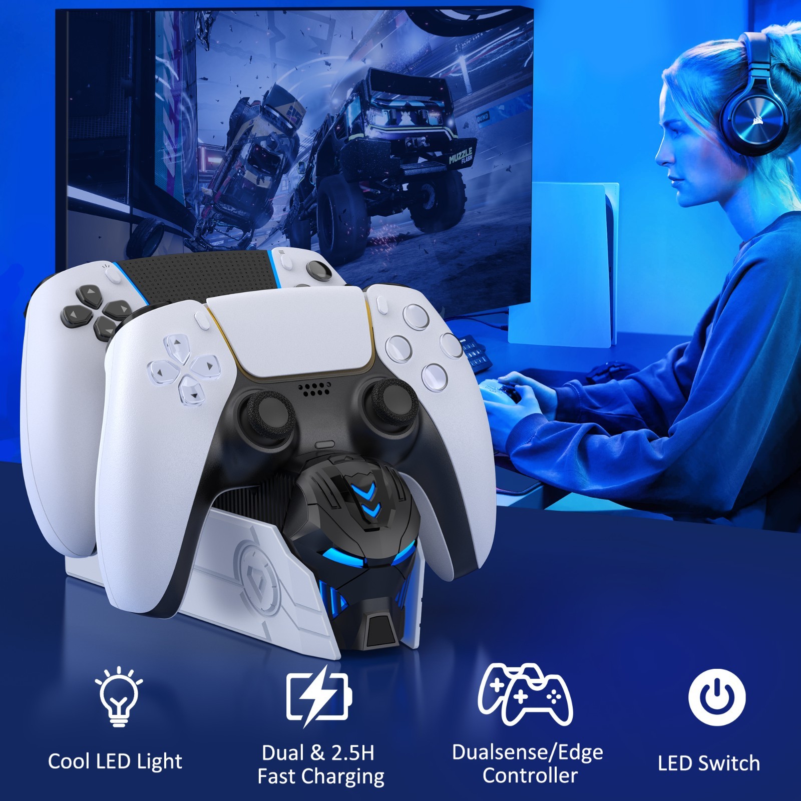 PS5 Controller Charger Dual Fast Charging Dock for Sony Playstation DualSense 5