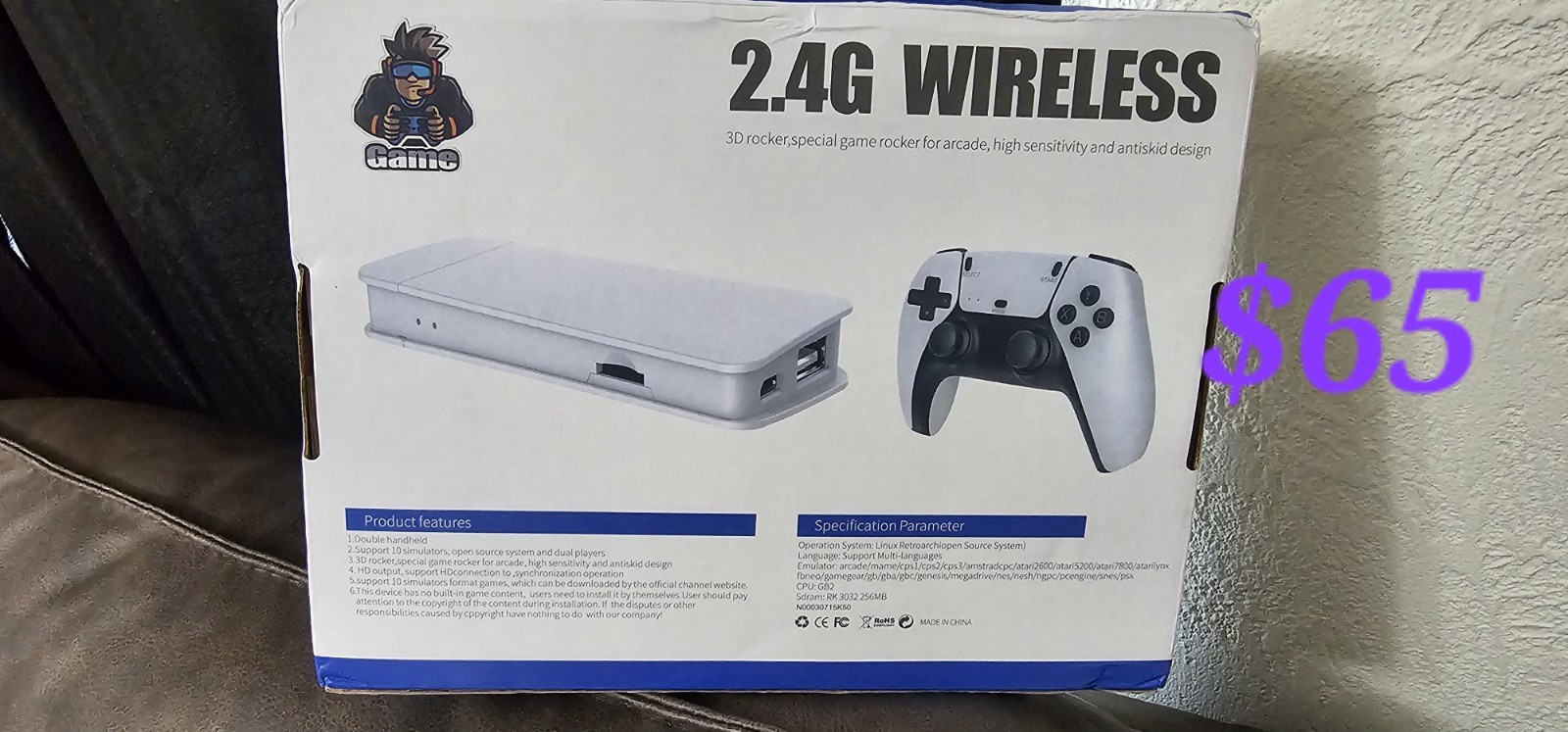Game 2.4GHz RF Wireless Gamepad w/ Adapter Dongle, White, Multi-Platform