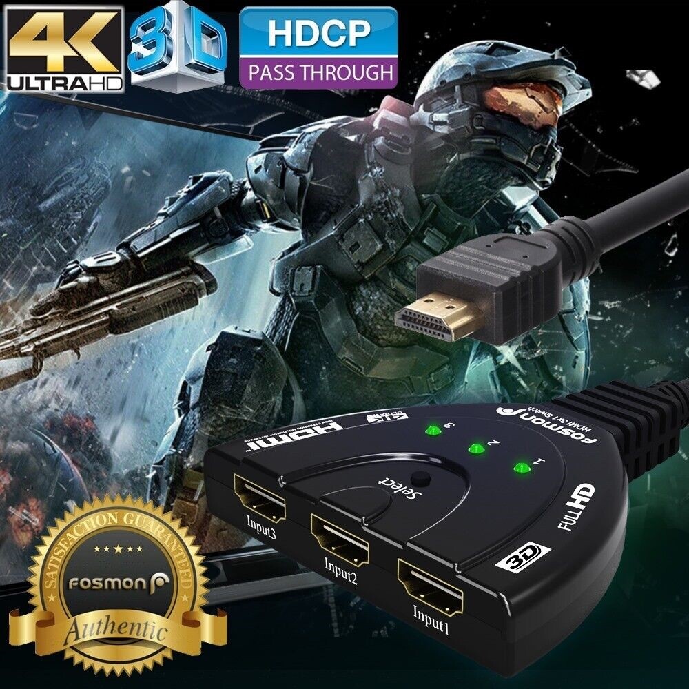 Fosmon 3×1 3 Port 4K UHD HD TV 3D Compact HDMI Switch Hub Splitter Adapter