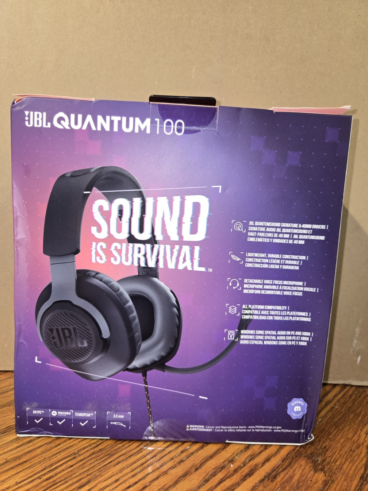 NEW JBL Quantum 100 Wired Gaming Headset Black PC PS4 PS5 Xbox Switch SEALED