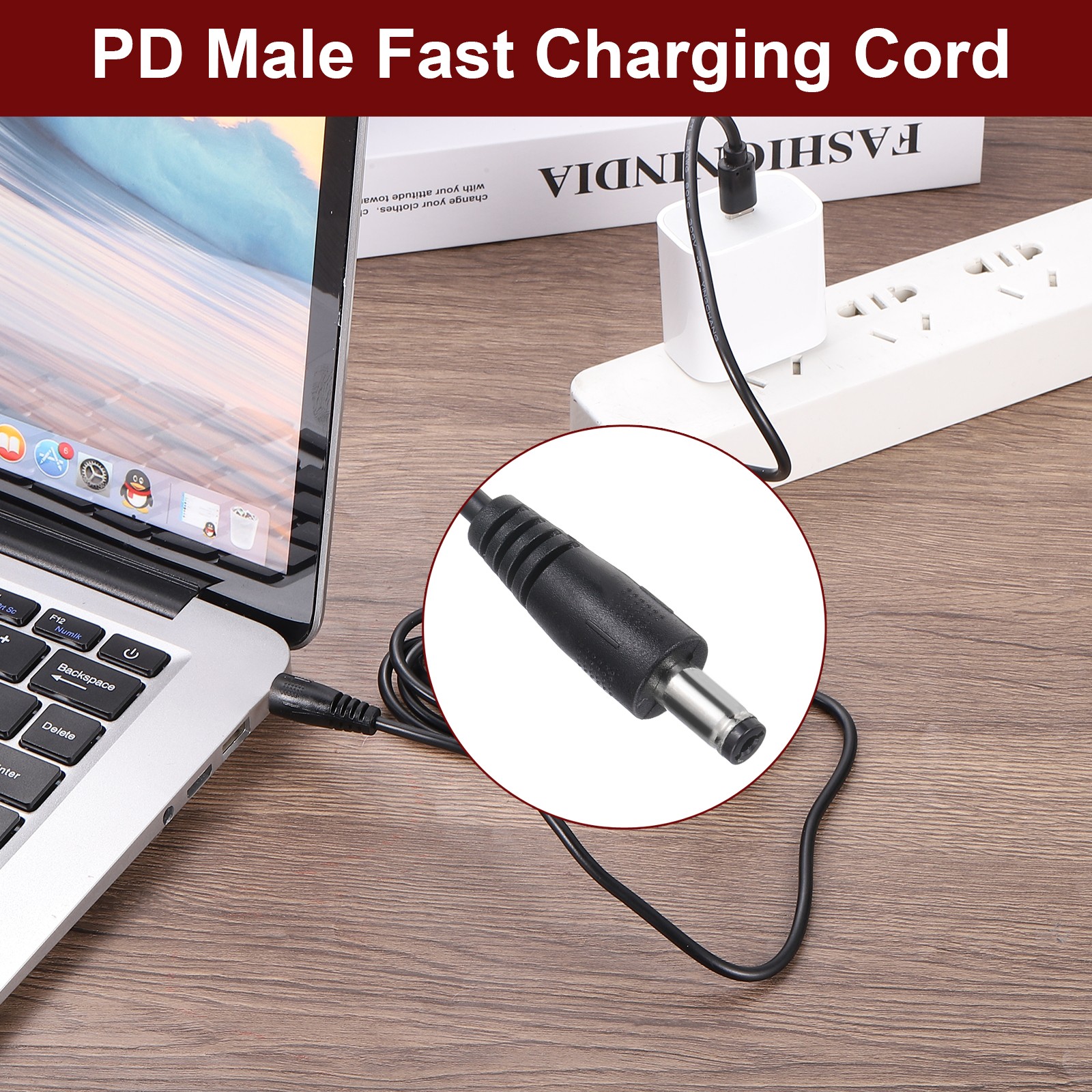 6.6FT USB C to DC PD Power Fast Charging Cable, 5.5×2.1mm 36W/12V(Black)