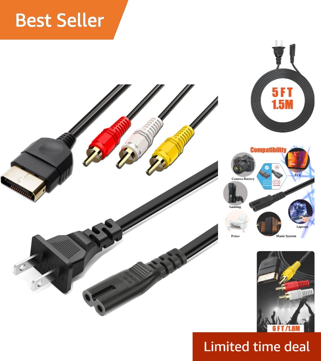 Multipurpose 6 Ft AV Cable & 5 Ft Power Cord – Connect Xbox & More Devices