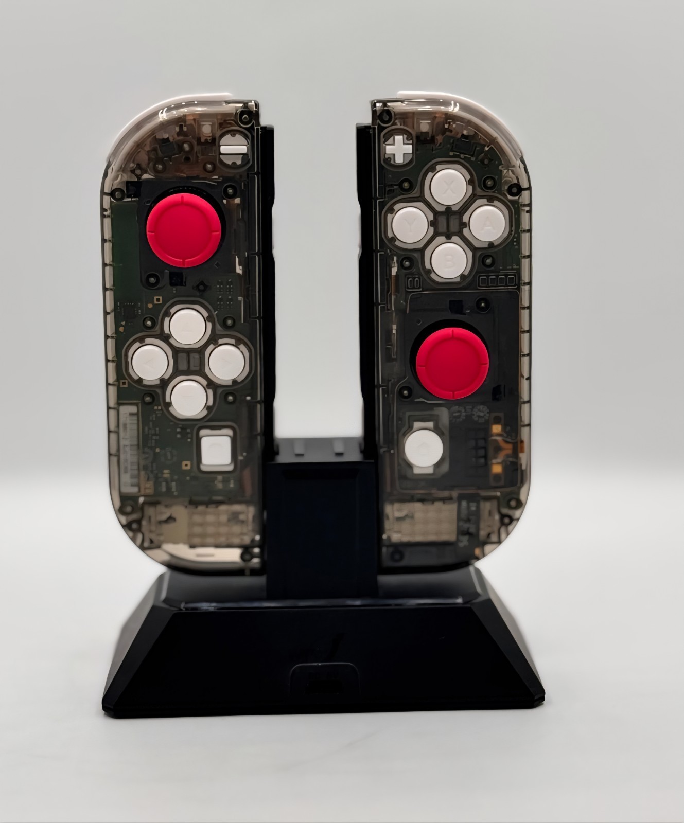 Custom Nintendo Switch Clear Gray Reshelled Joy-Cons White buttons