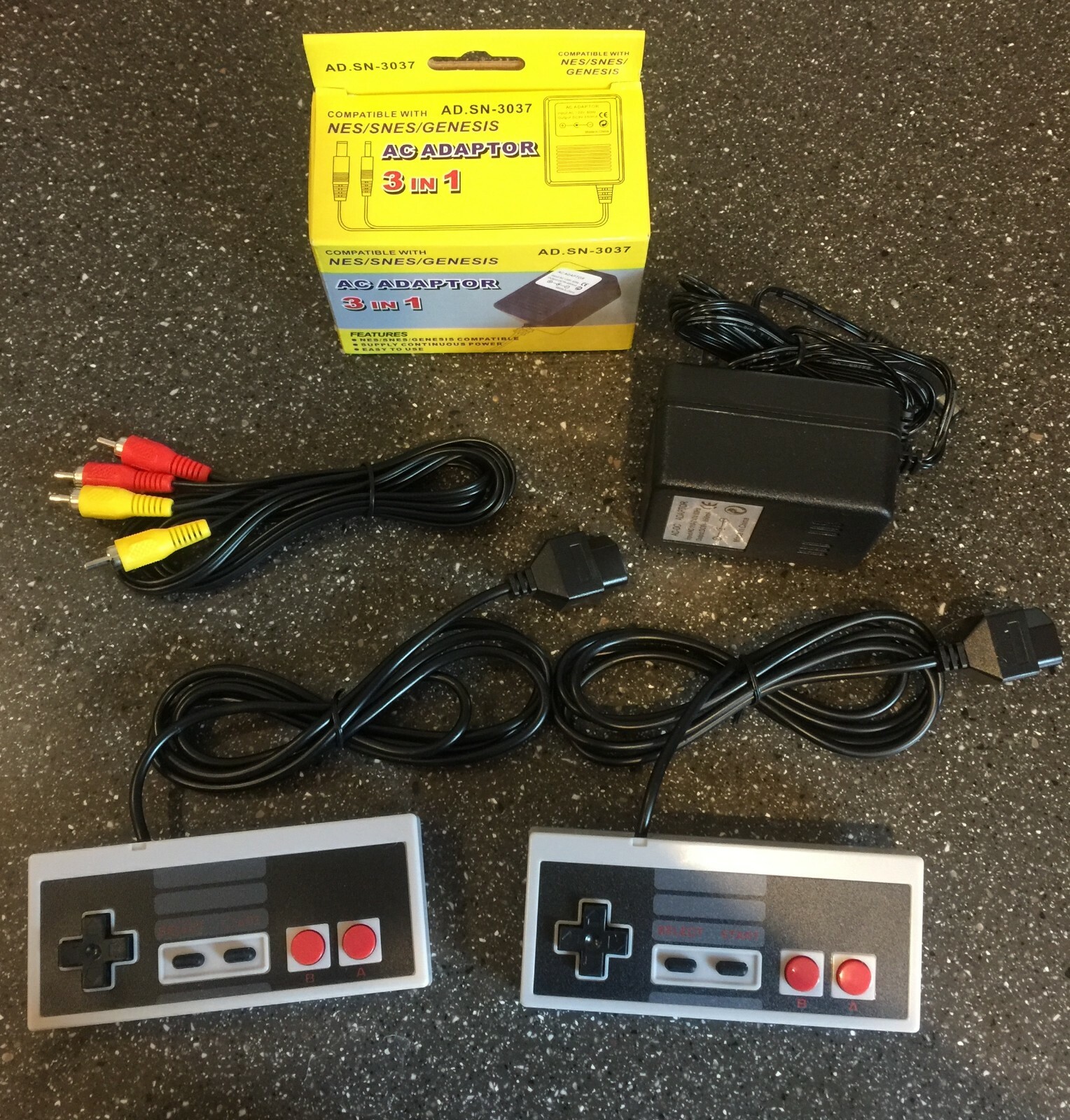 NEW NES 2 Controllers + AC Adapter Power Cord + AV Video Cables Nintendo System