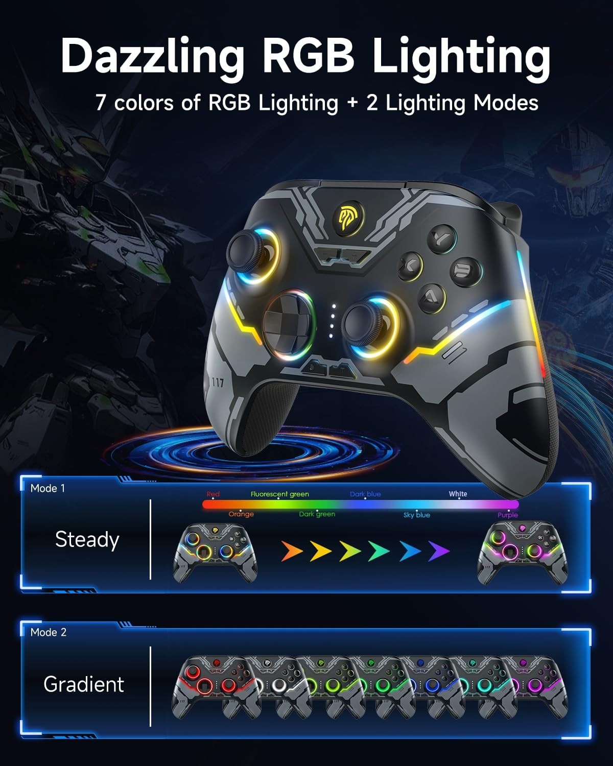 EasySMX X15 Wireless Controller Bluetooth RGB Hall Effect PC Switch A/IOS