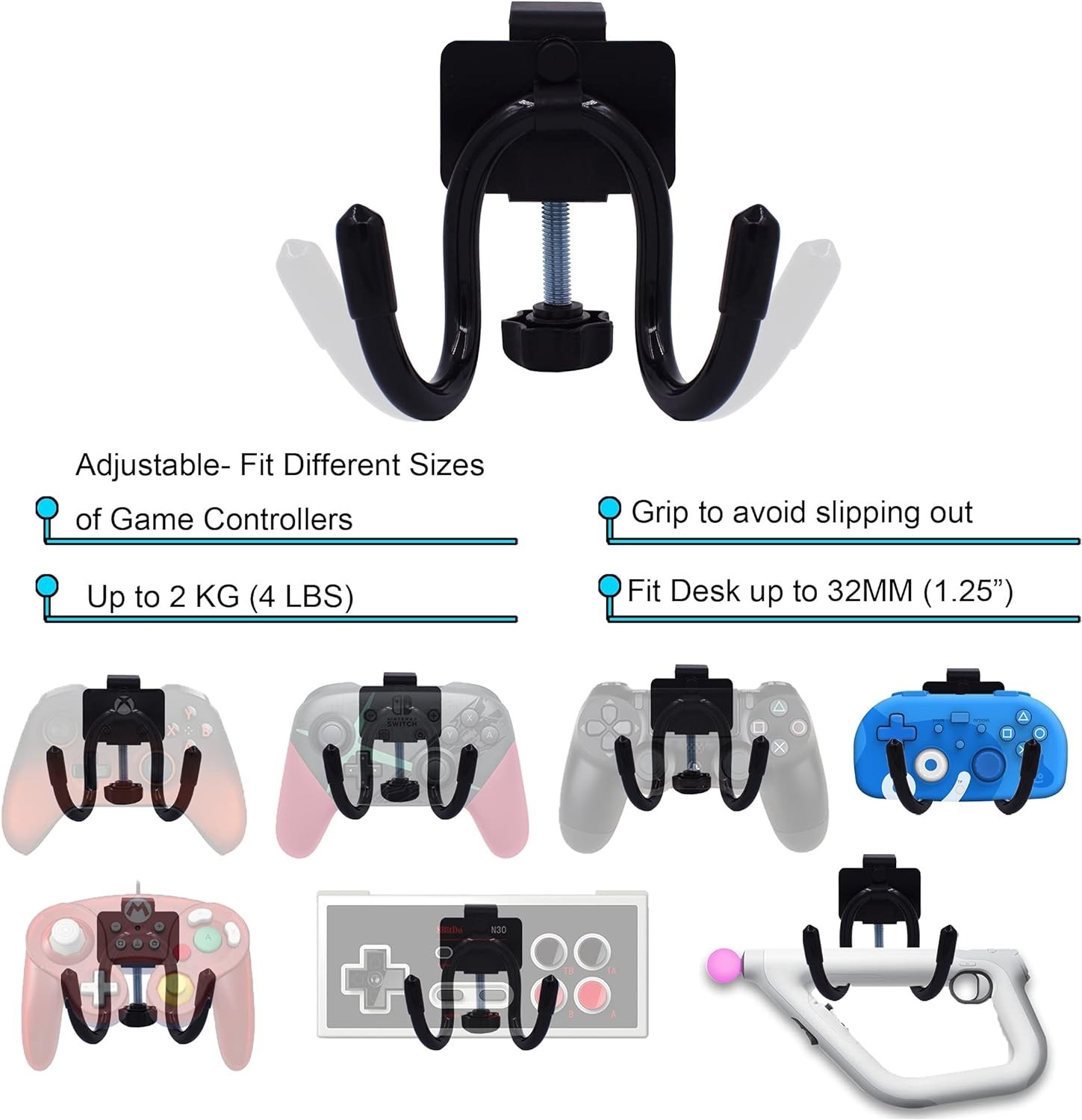 Desk Mount Game Controller Holder for Xbox and PS Controllers, Adjustable Rack