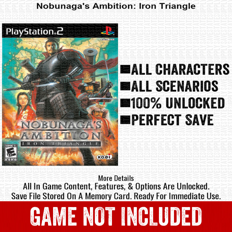 Nobunaga s Ambition Iron Triangle 100% PS2 Memory Card All CHEATS ITEMS