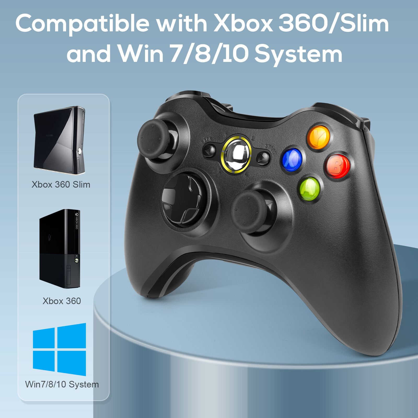 Wireless Wired Controller Gamepad for Microsoft XBOX 360 PC WIN & Battery Pack
