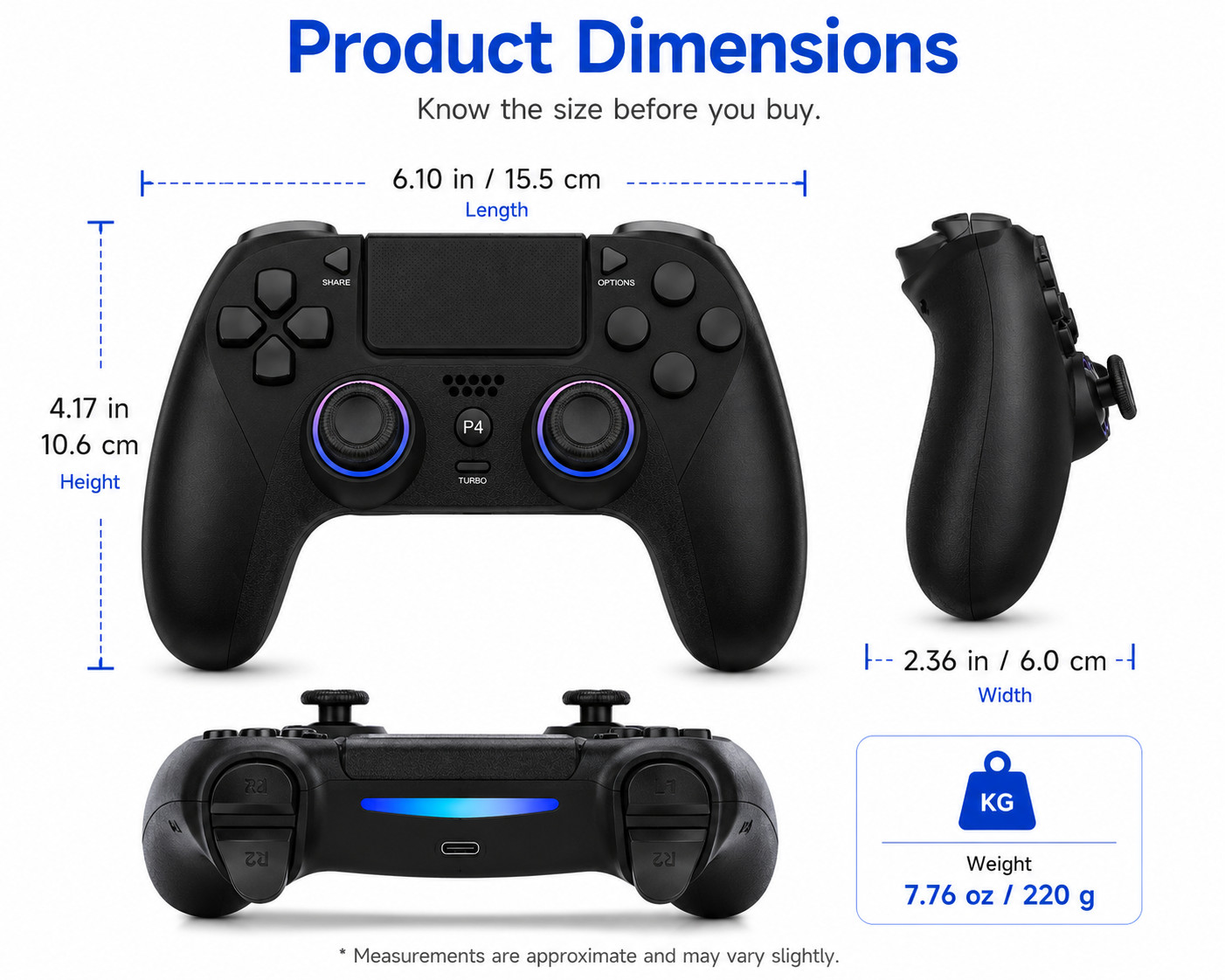 Wireless Bluetooth Game Controller Compatible with PS4 Console Dual Vibration To