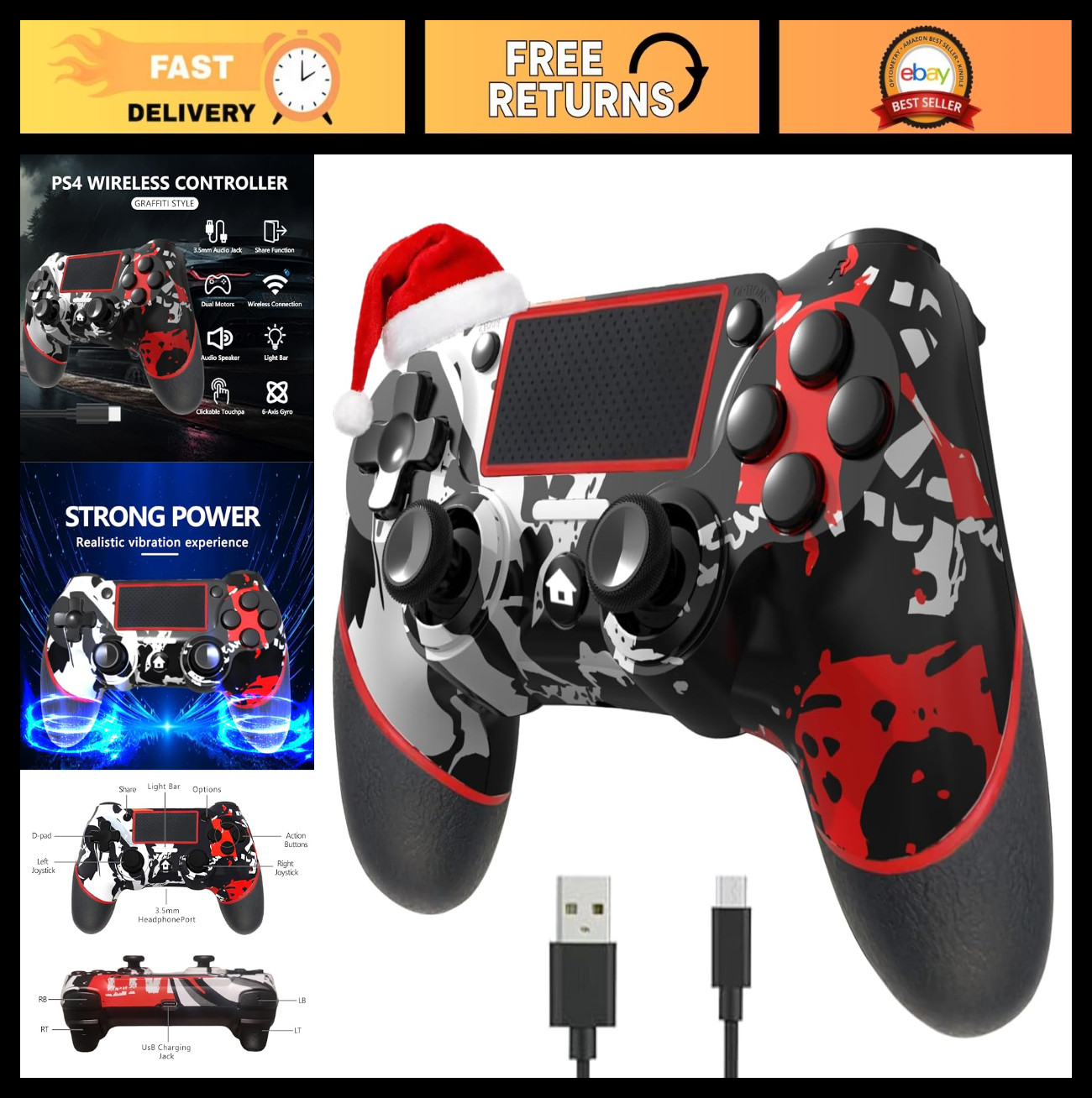 Wireless Controller for PS4, Slim, Pro & PC – 3.5mm Audio Jack, Touch Pad, Motio
