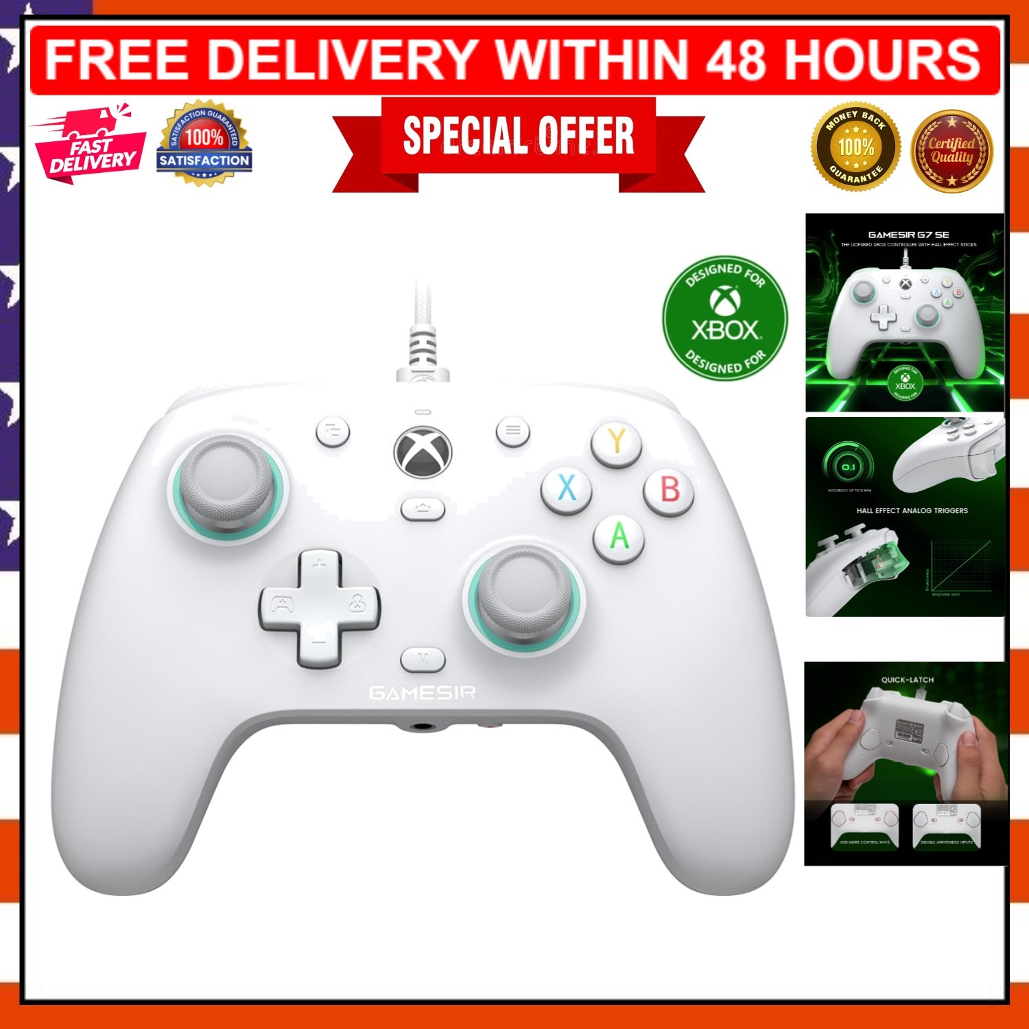 Plug and Play G7 SE Gamepad with Hall Effect Joysticks for Xbox & Windows 10/11