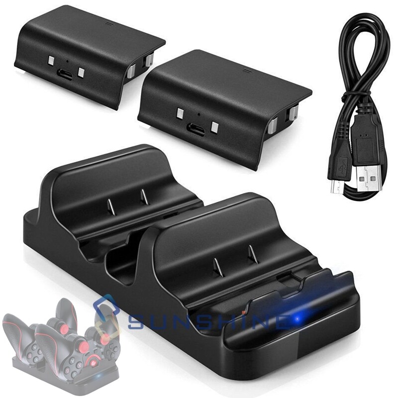 For XBOX ONE Controller Charger Dock USB Charging Cable + 2 Rechargeable Battery