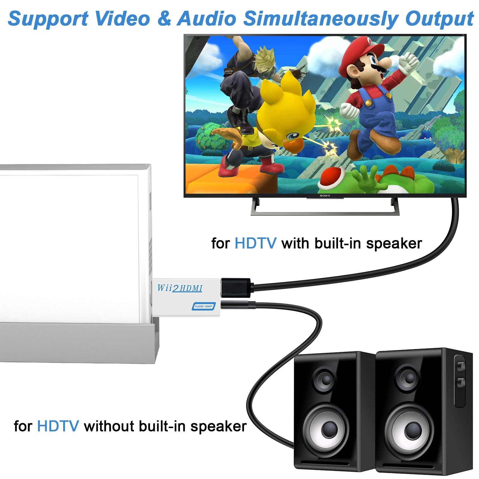 Wii to HDMI Adapter Converter 1080P HDMI Output Wii Connector with 3.5Mm Audio
