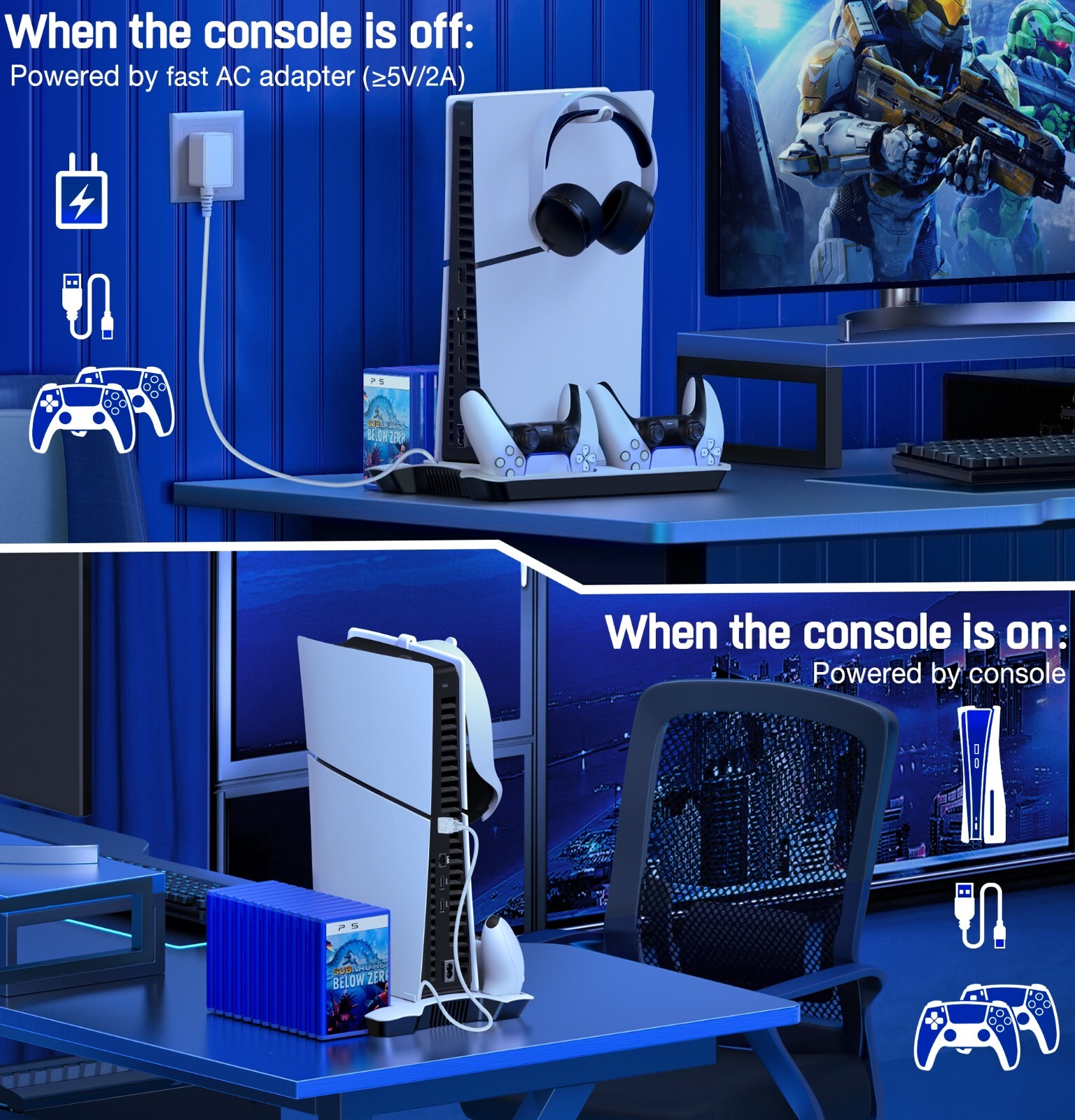 PS5 Stand 2 Cooling Fan ,PS5 Controller Charging Station for Sony Playstation 5