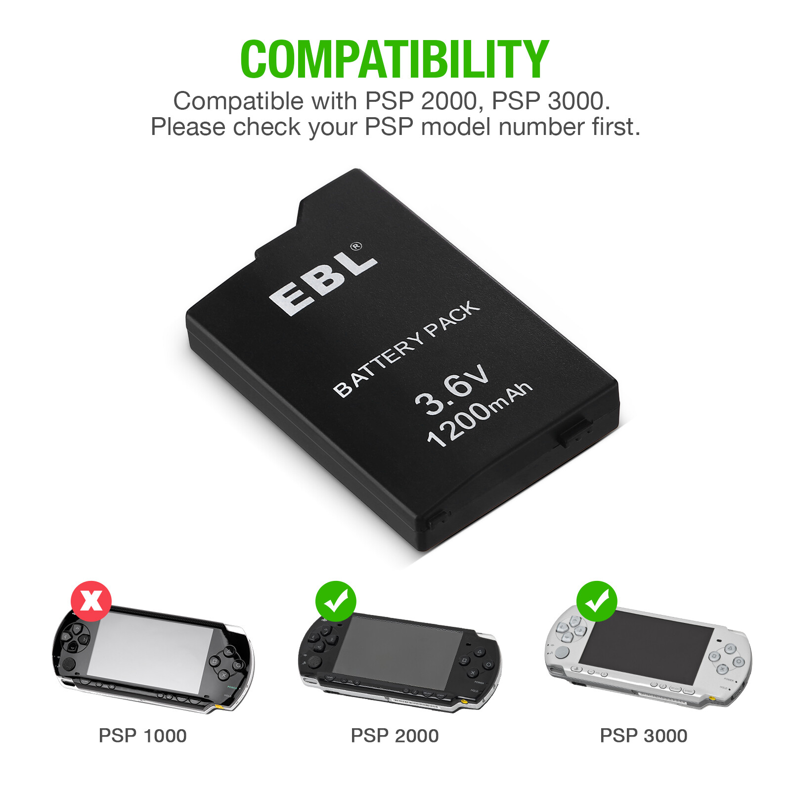 1200mAh Replacement Battery Pack For Sony PSP 2000 2001 2006 3000 3001 3006