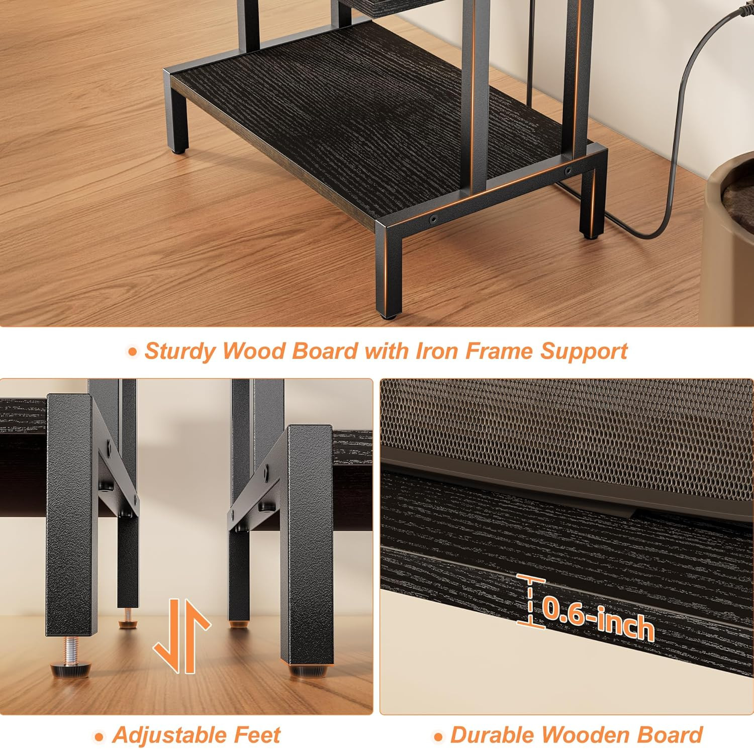 Game Console Shelf, 4-Tier Video Gaming Consoles Stand with Outlet & RGB Light,