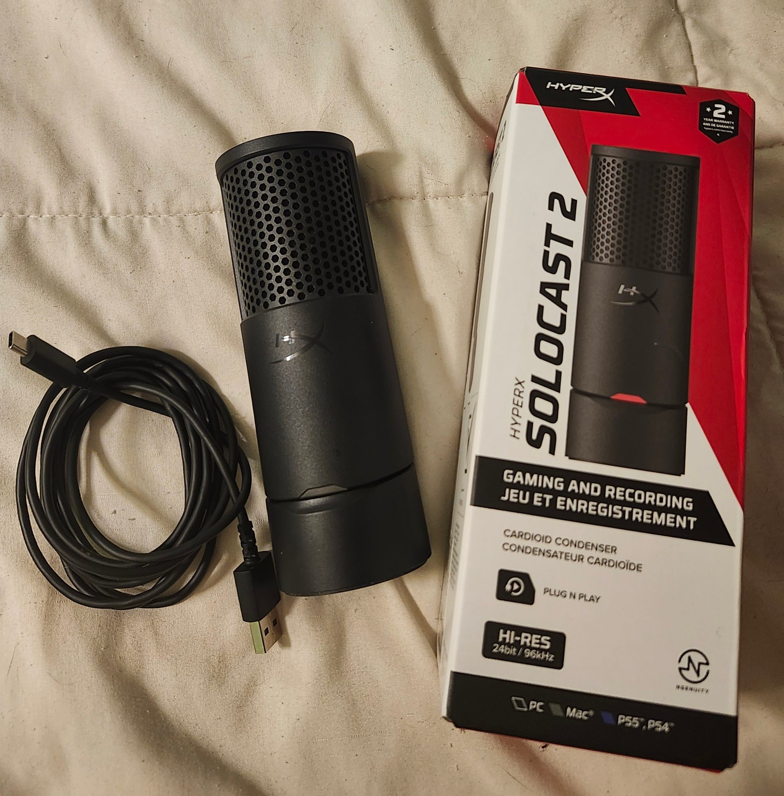 HyperX Solocast 2 Gaming Condenser Mic for PC, USB-C to USB-A, Black