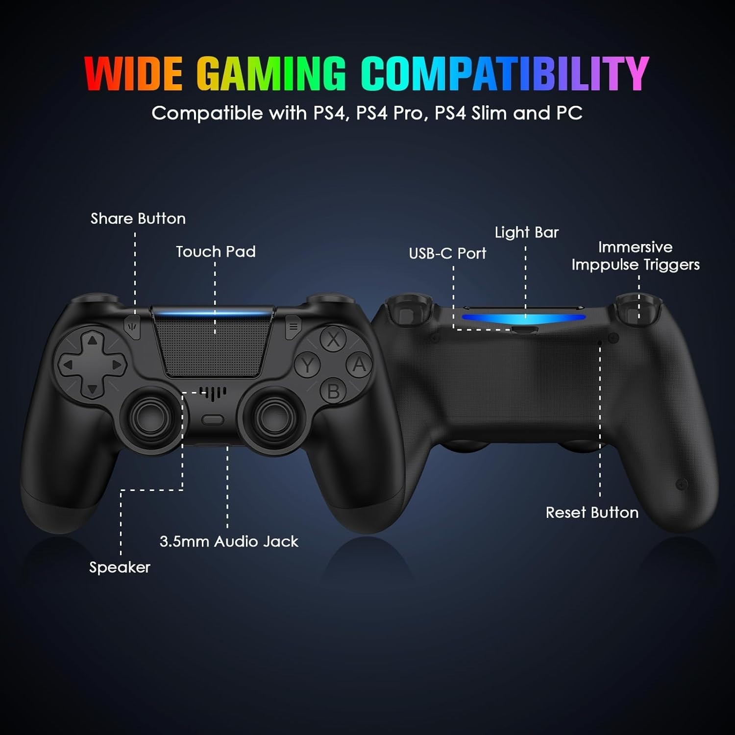 2 Pack PS4 Wireless Controllers with Fast Charging LED Dock, Black