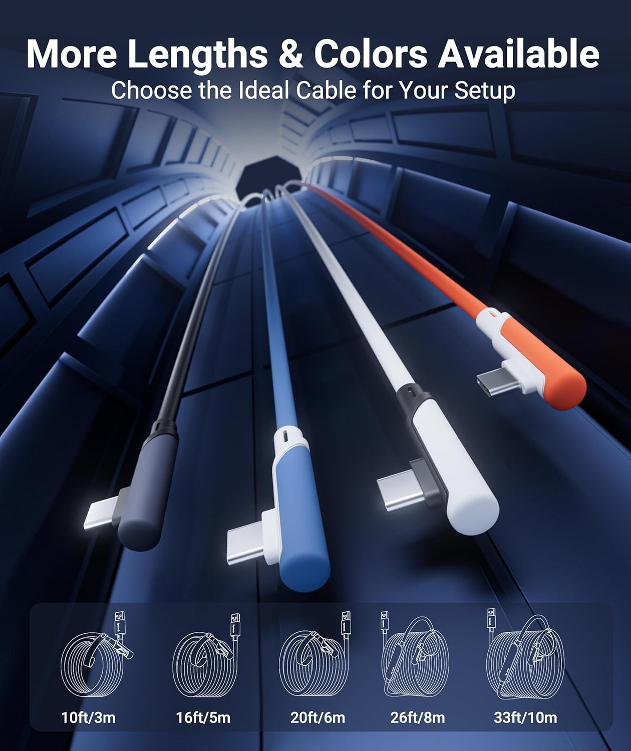 Comfortable 16 FT USB 3.0 VR Link Cable with L-Shaped Connector for Oculus/Meta