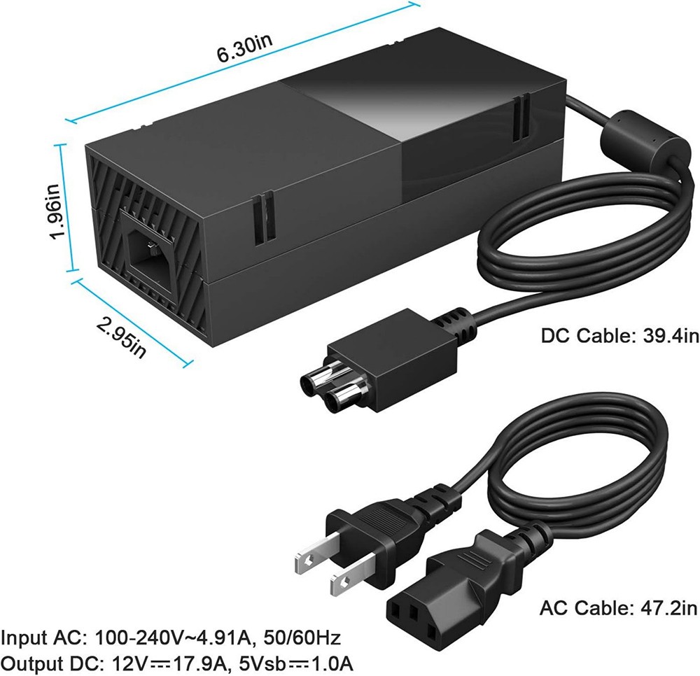 AC Power Adapter Cable Plug with Power Cord for ONE XBOX Gaming Console, New