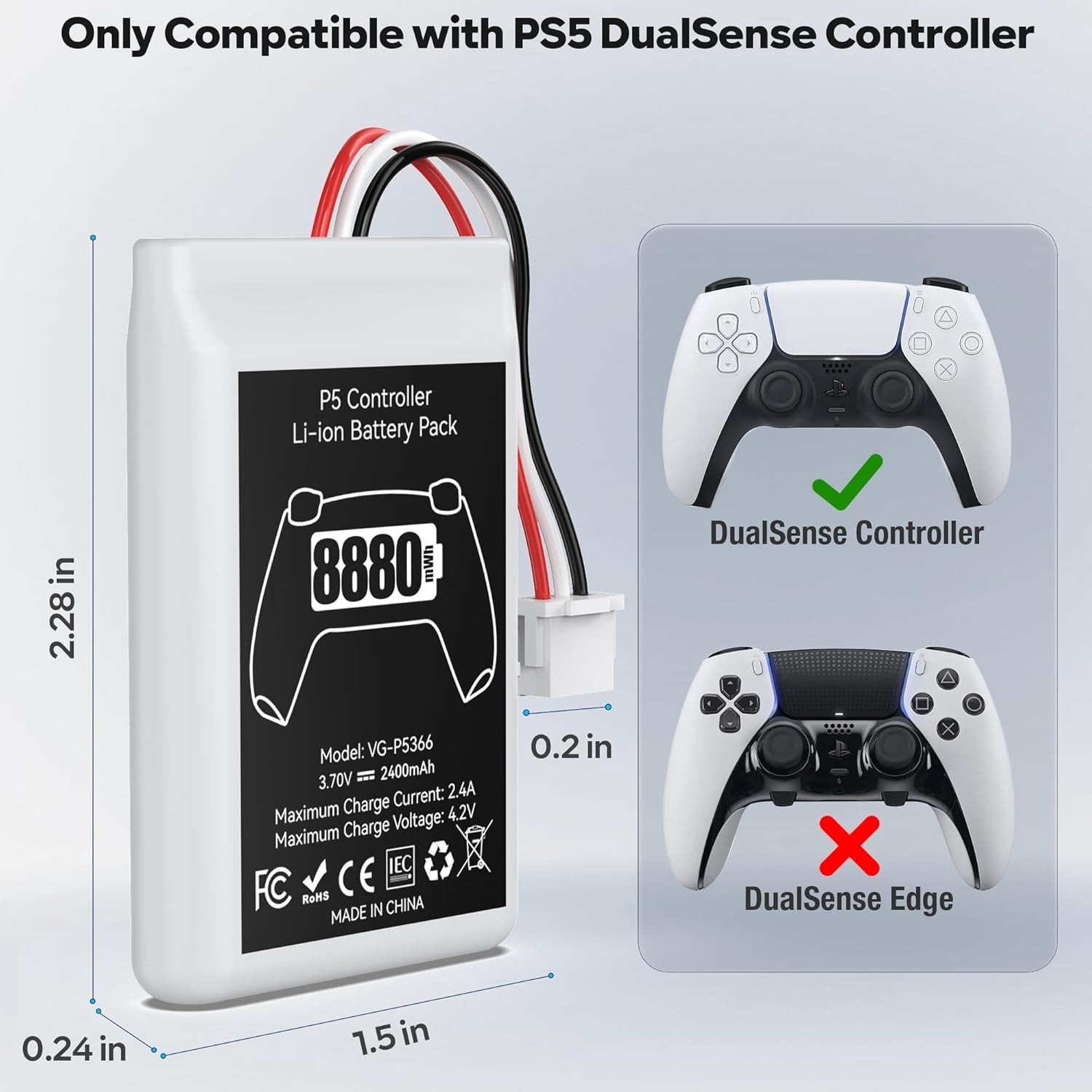 2 Pack PS5 Controller Battery Replacement 8880mWh High Capacity Rechargeable