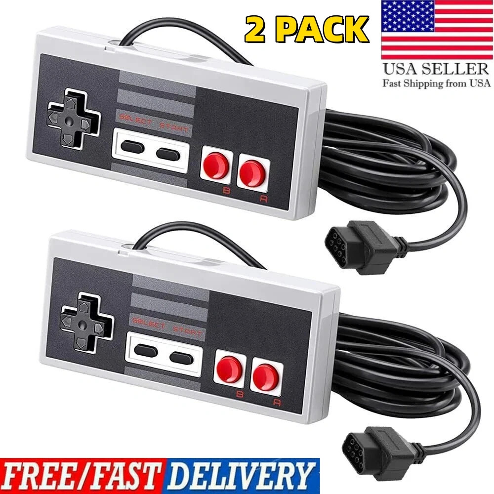 2 X Wired Controller For Nintendo NES-004 Original Vintage Console Gamepad US