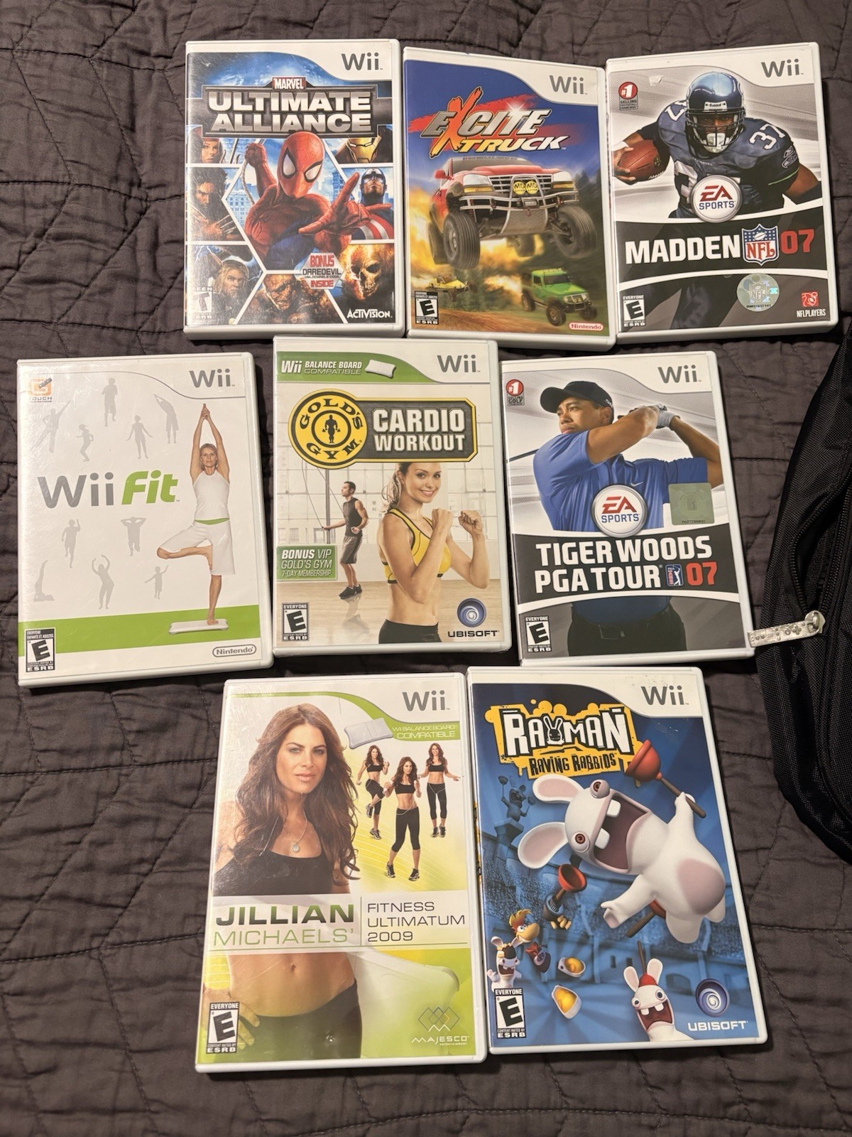 Nintendo Wii Backpack Travel Bag Console Cross Shoulder Sling With 8 Games