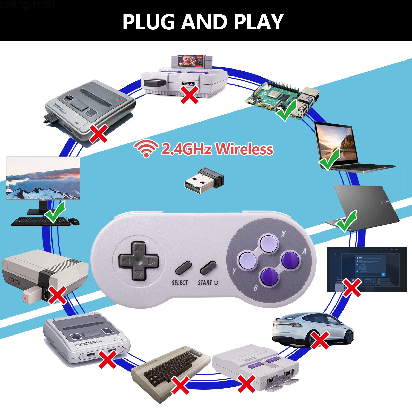 Wireless Switch Online Controller SNES Gamepad for Switch PC Steam Raspberry
