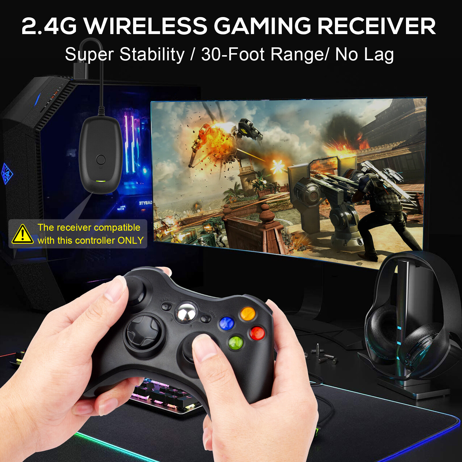 Wireless Wired Controller Gamepad for Microsoft XBOX 360 PC WIN & Battery Pack