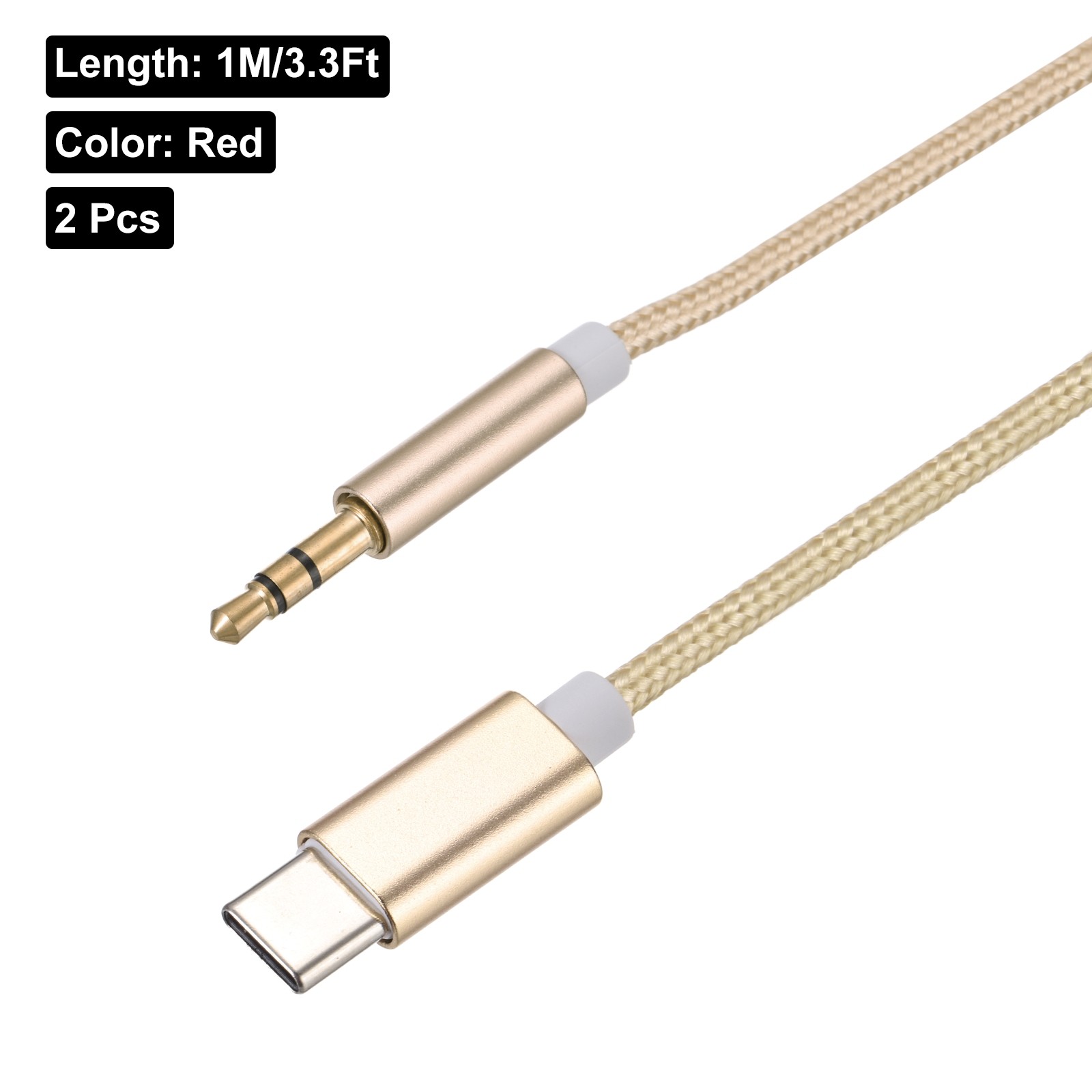 2Pcs USB C Aux Cable Type C Male to 3.5mm Male Jack Adapter 1M/3.3Ft Red