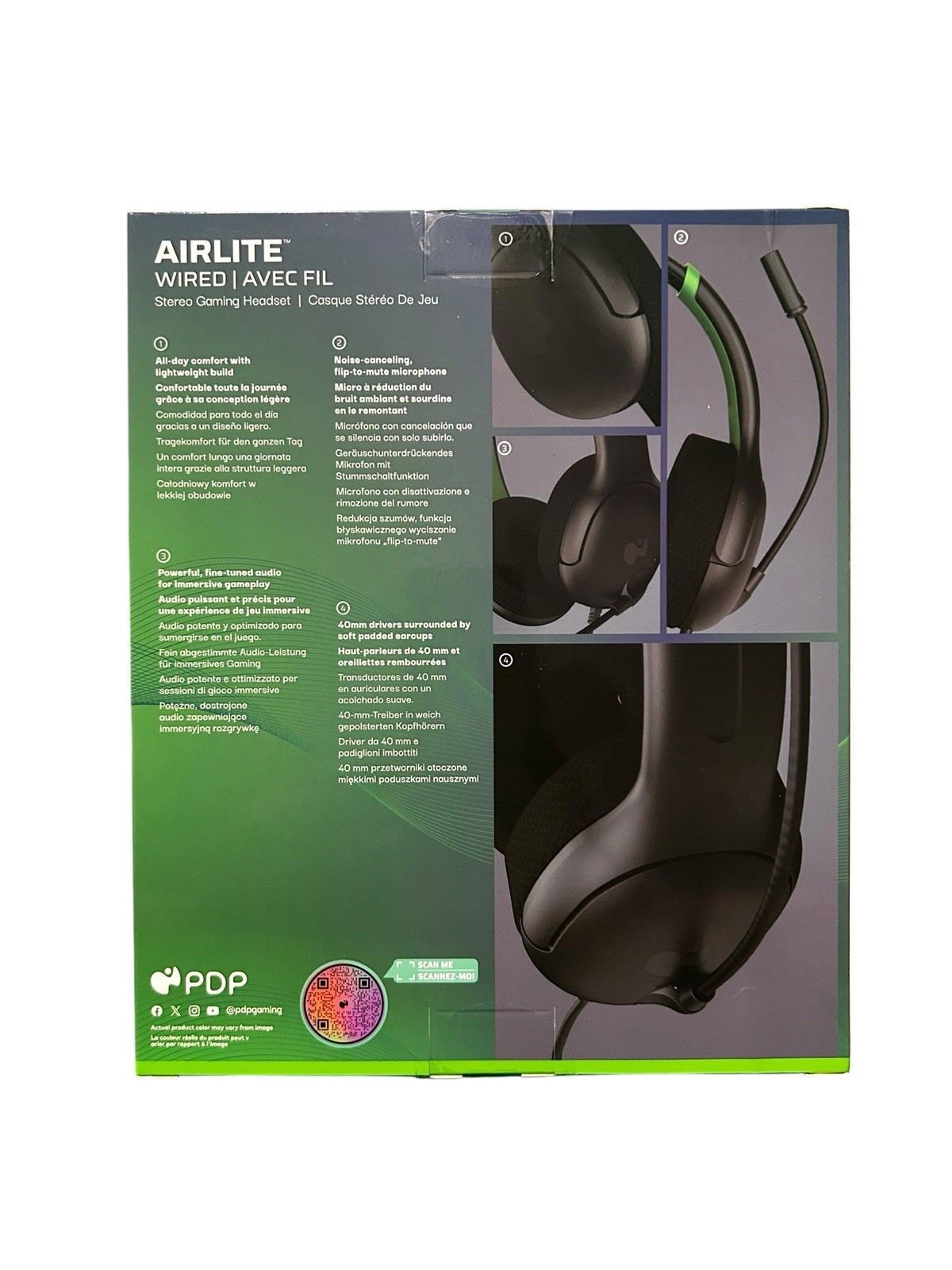 PDP Airlite Wired Gaming Headset Black/Green Noise Cancelling Mic Xbox Series