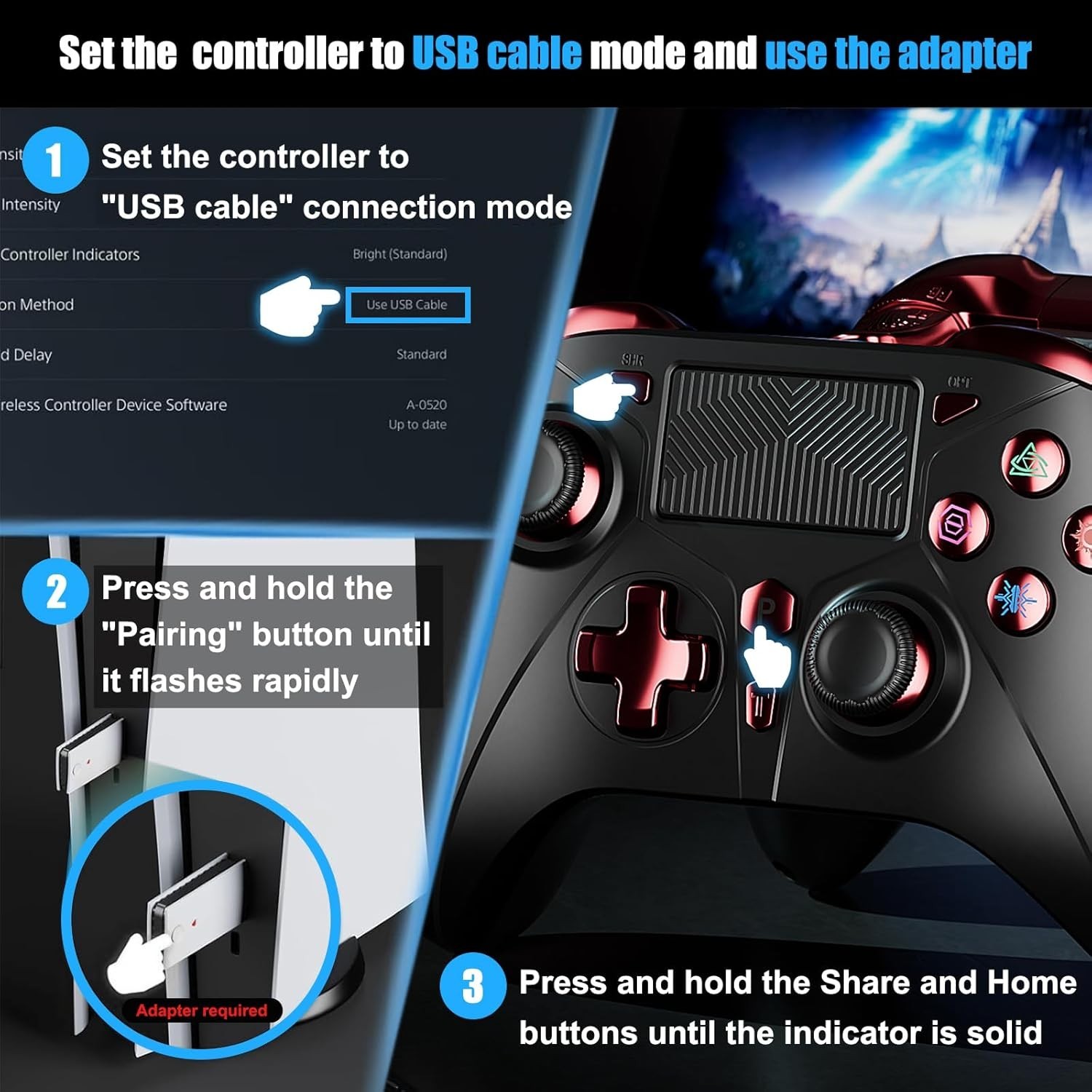 Versatile Wireless Controller for PS5/PC with 3.5mm Audio Jack & Fast Charging