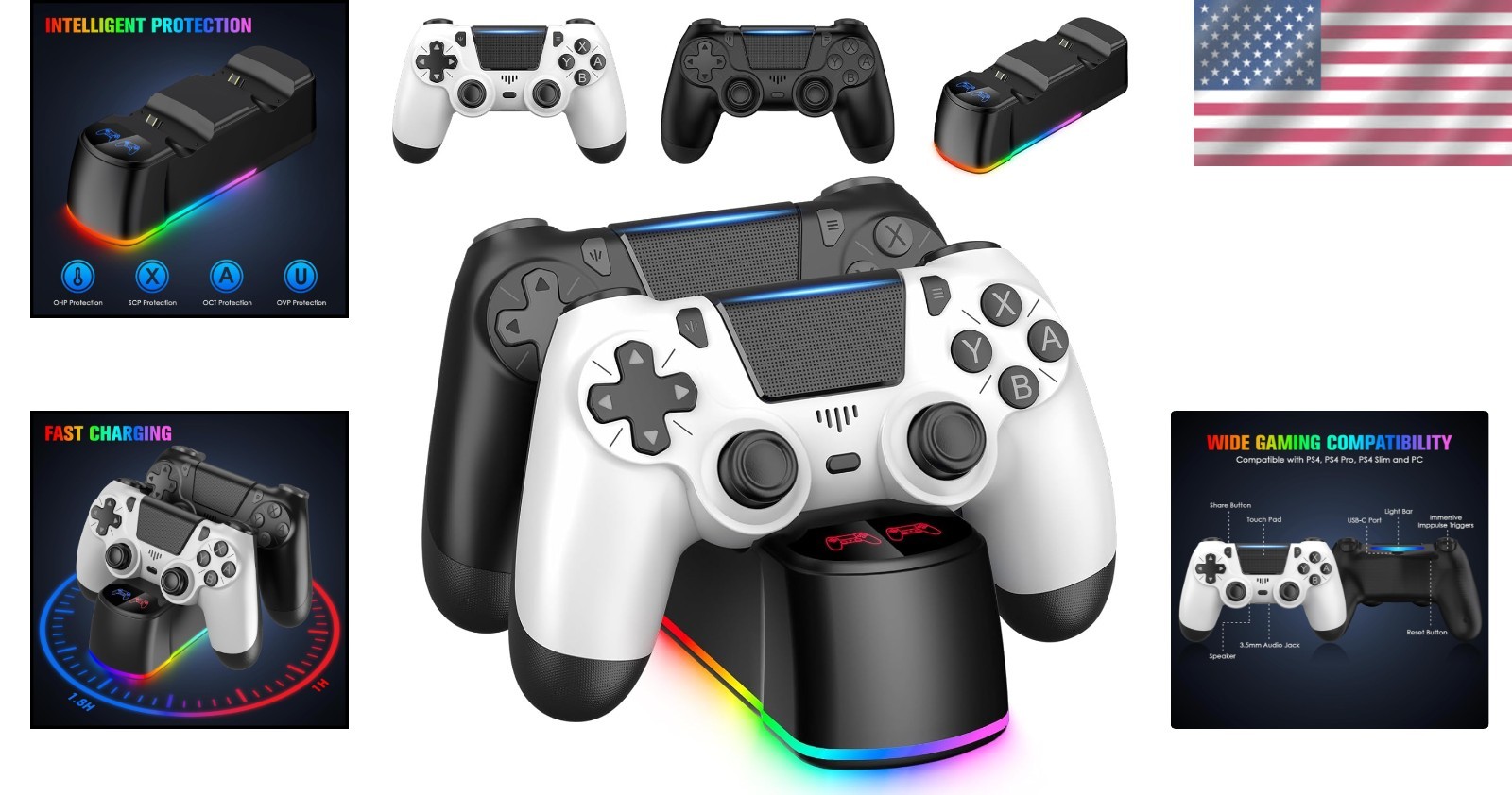 Dual Wireless PS4 Controller Set with Quick Charge Dock – Stylish Design