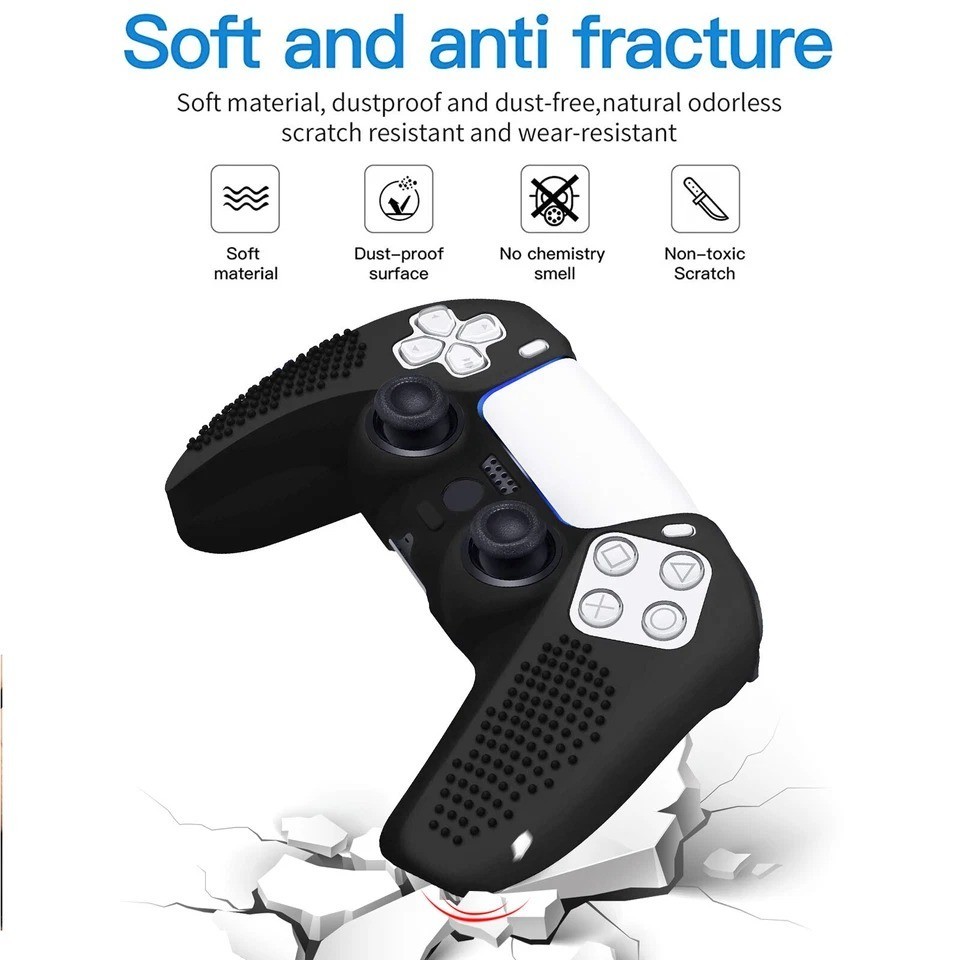Silicone Protective Cover Skin Case for PS5 Controller with 10 Thumb Grip Caps
