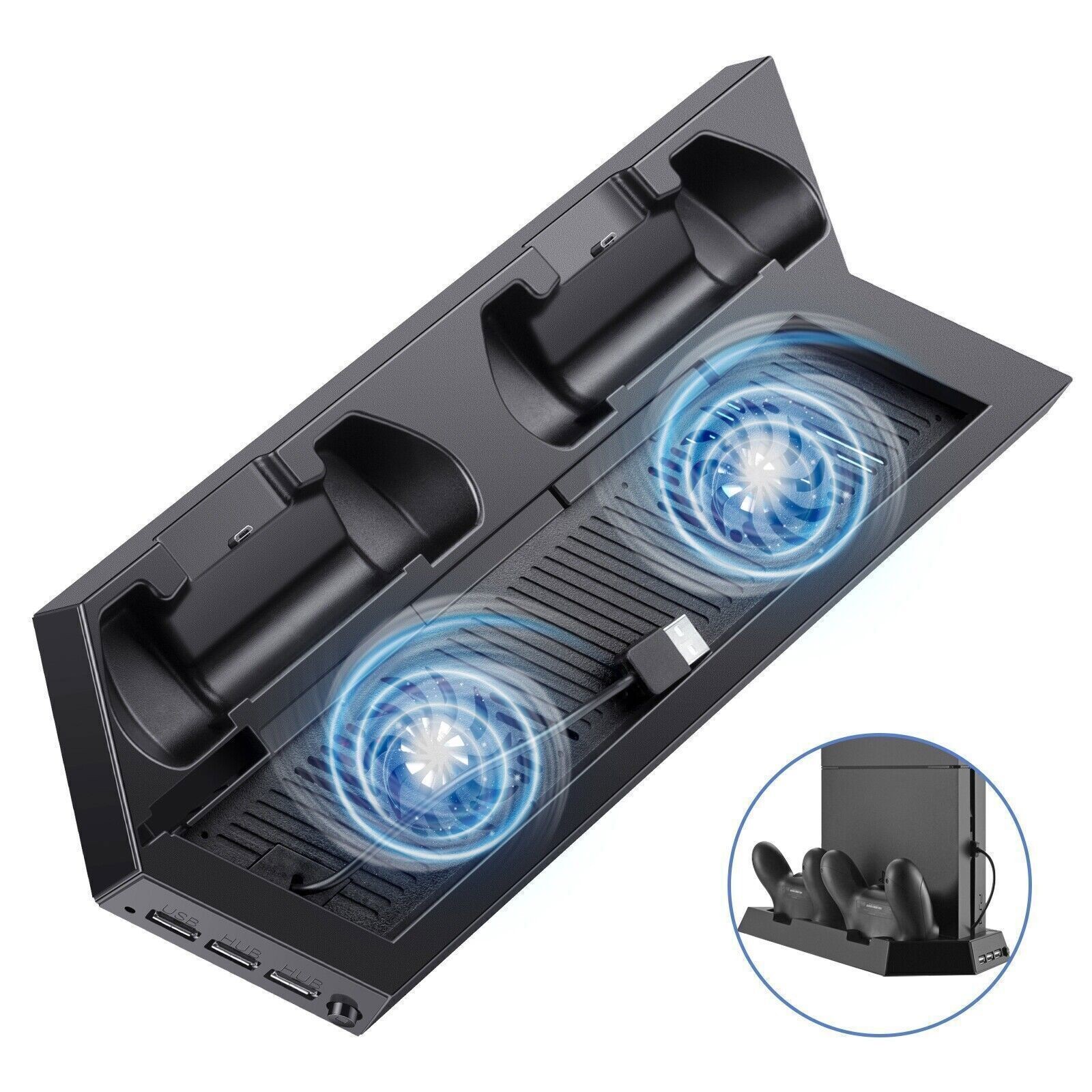 Dual Charger Station Controller Stand Cooling Fan For PlayStation 4 PS4 Slim/Pro